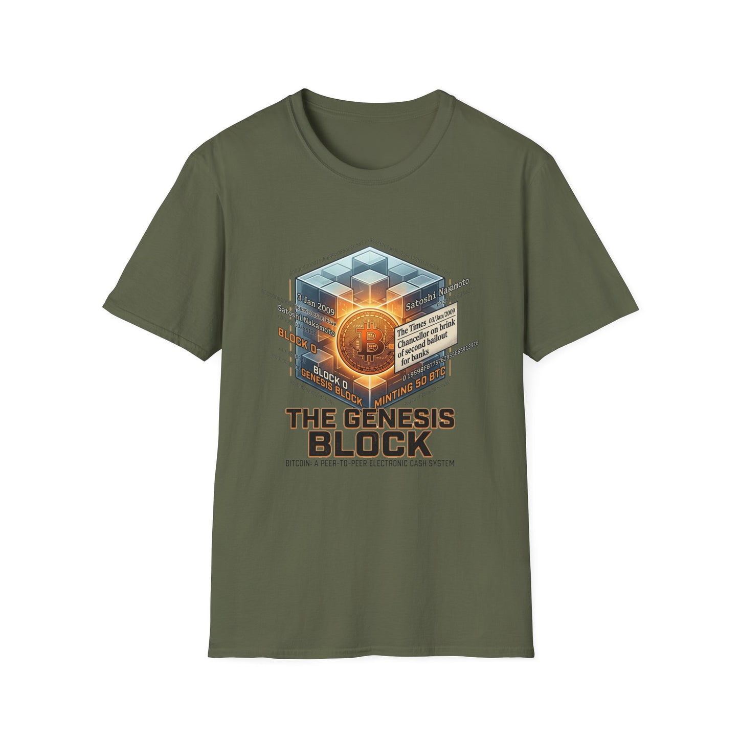 T-Shirt — The Genesis Block Bitcoin Graphic Tee (Cryptocurrency Miner Design)