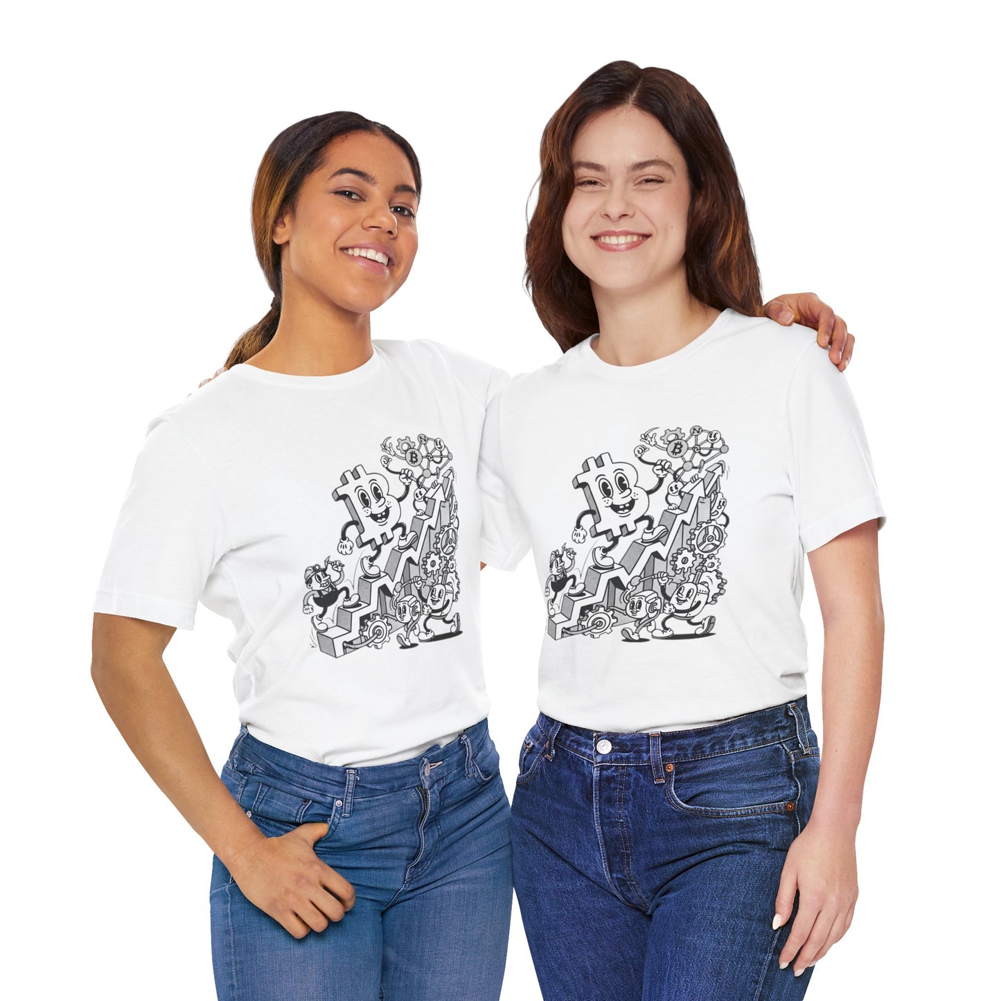 Bitcoin Growth Cartoon Tee — Crypto Stairs Illustration T-Shirt