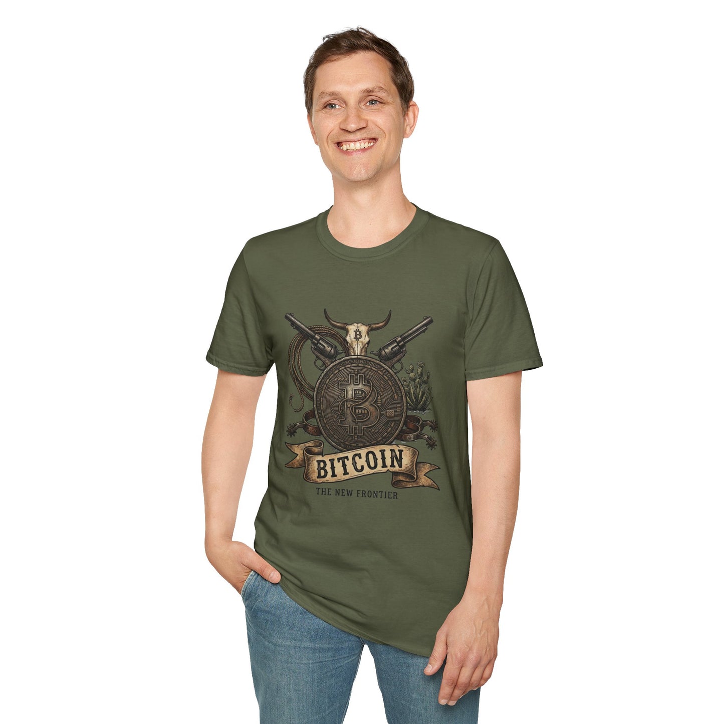 Bitcoin Western T-Shirt — "Bitcoin: The New Frontier" Vintage Crypto Tee