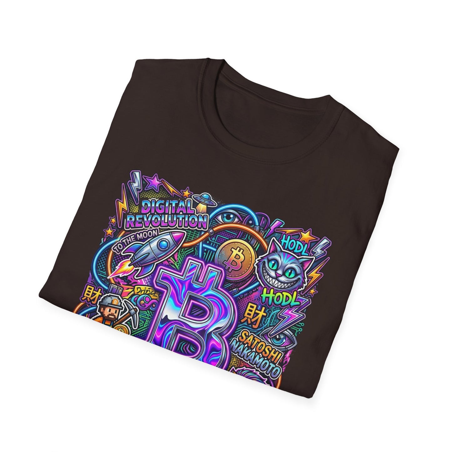 Bitcoin Electric Crypto Art T-Shirt — HODL, BTC Neon Graphic Tee