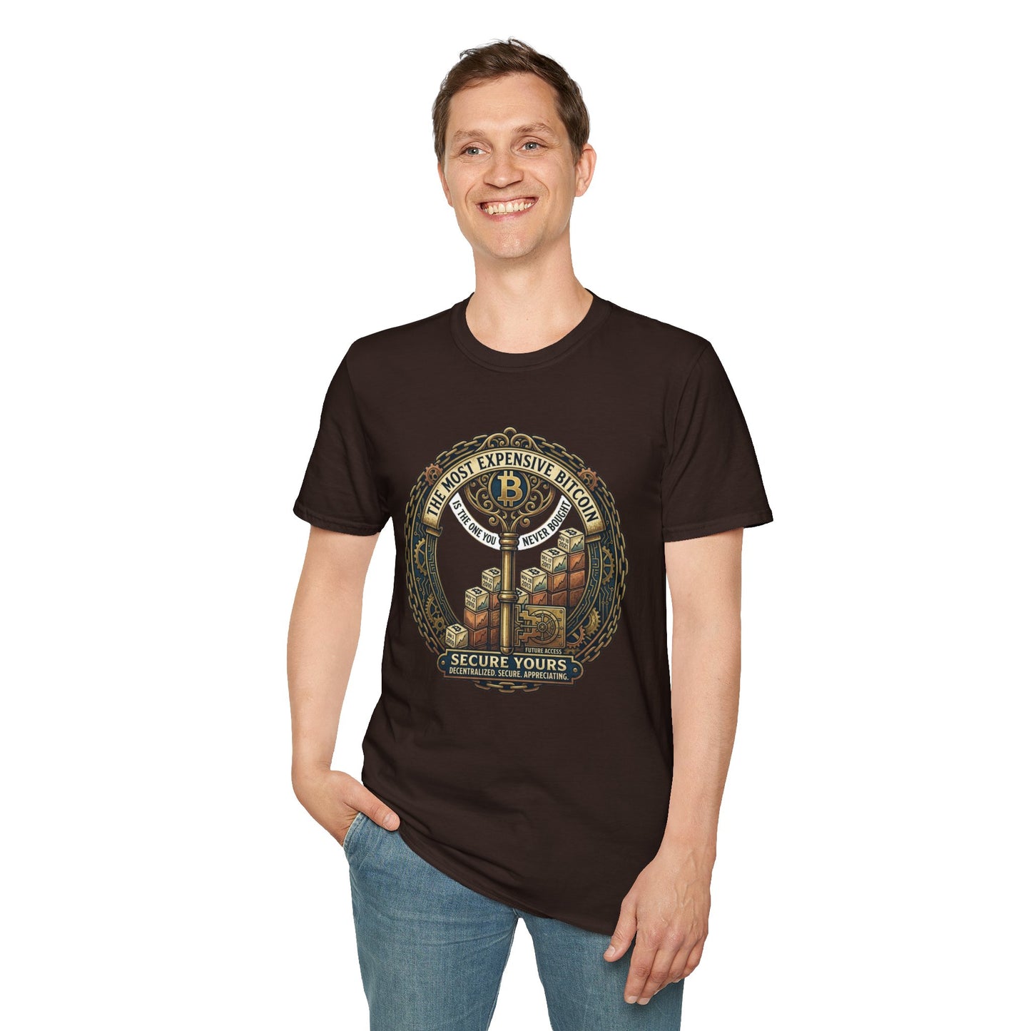 Bitcoin Vintage Key & Vault T-Shirt — "Secure Yours" Cryptocurrency Graphic Tee