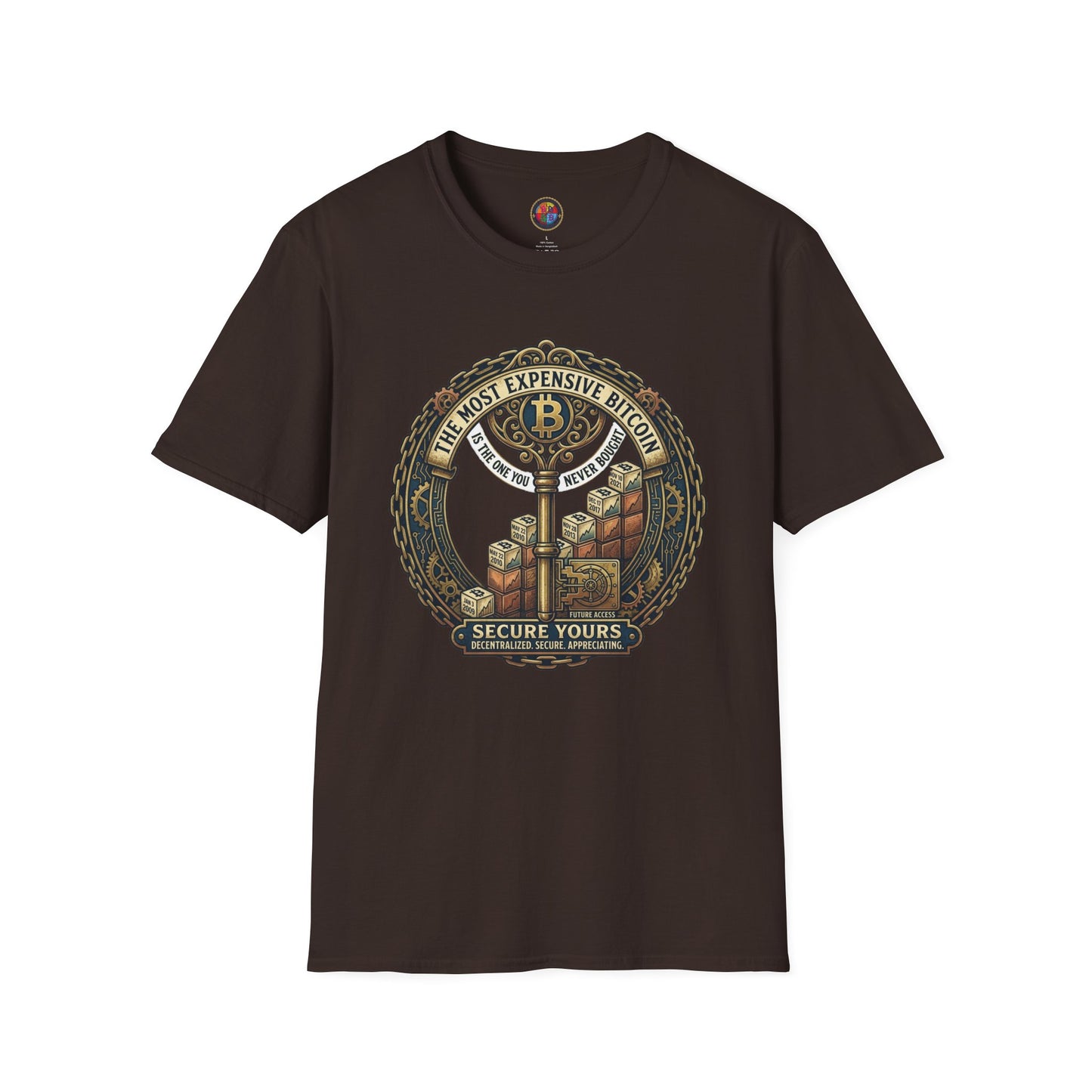 Bitcoin Vintage Key & Vault T-Shirt — "Secure Yours" Cryptocurrency Graphic Tee