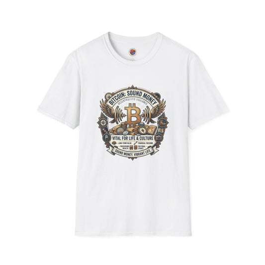 Bitcoin Emblem T-Shirt — "Bitcoin: Sound Money" Vintage Crypto Crest Tee