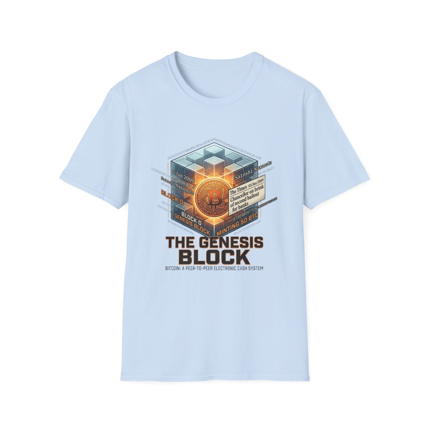 T-Shirt — The Genesis Block Bitcoin Graphic Tee (Cryptocurrency Miner Design)