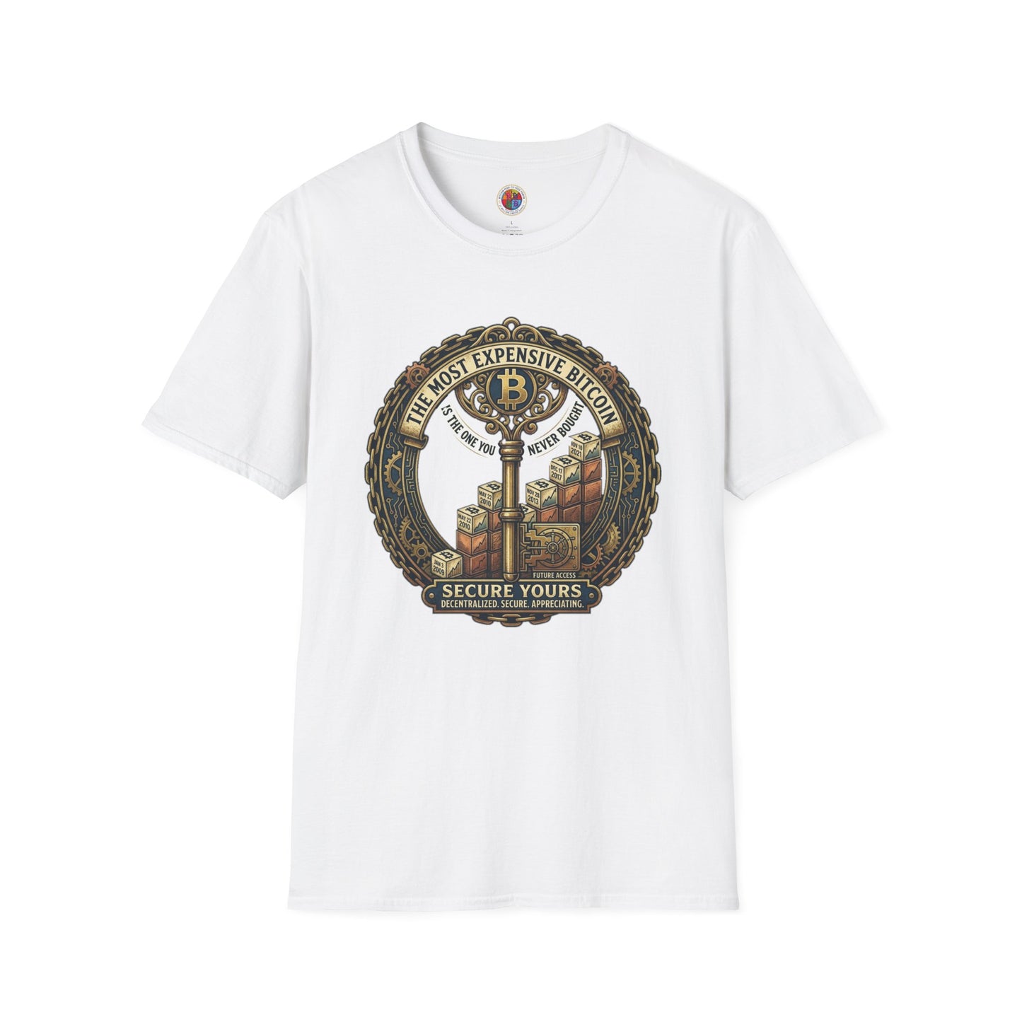 Bitcoin Vintage Key & Vault T-Shirt — "Secure Yours" Cryptocurrency Graphic Tee