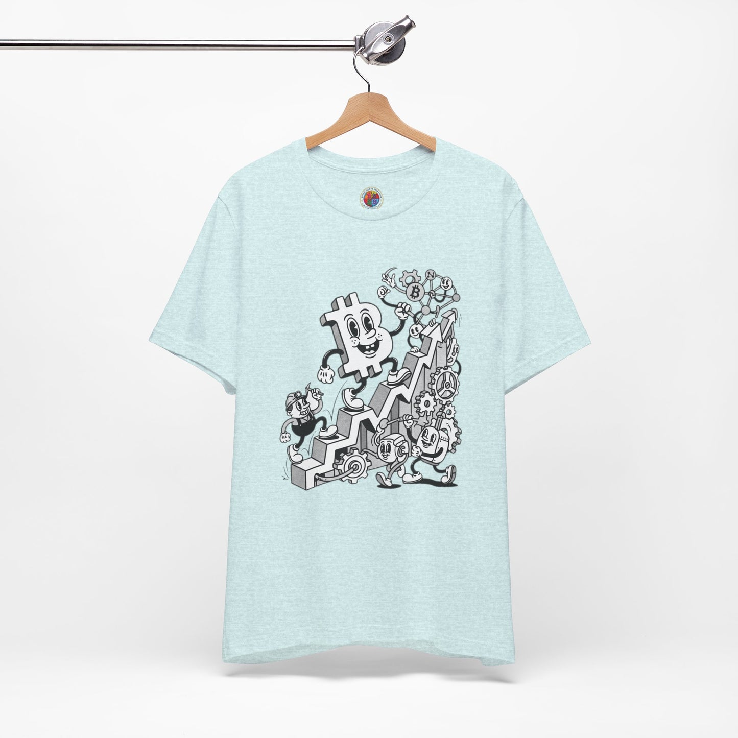 Bitcoin Growth Cartoon Tee — Crypto Stairs Illustration T-Shirt