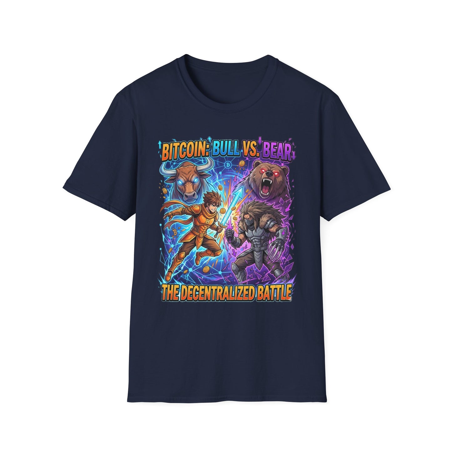 Bitcoin Bull vs Bear T-Shirt - 'The Decentralized Battle' Crypto Graphic Tee