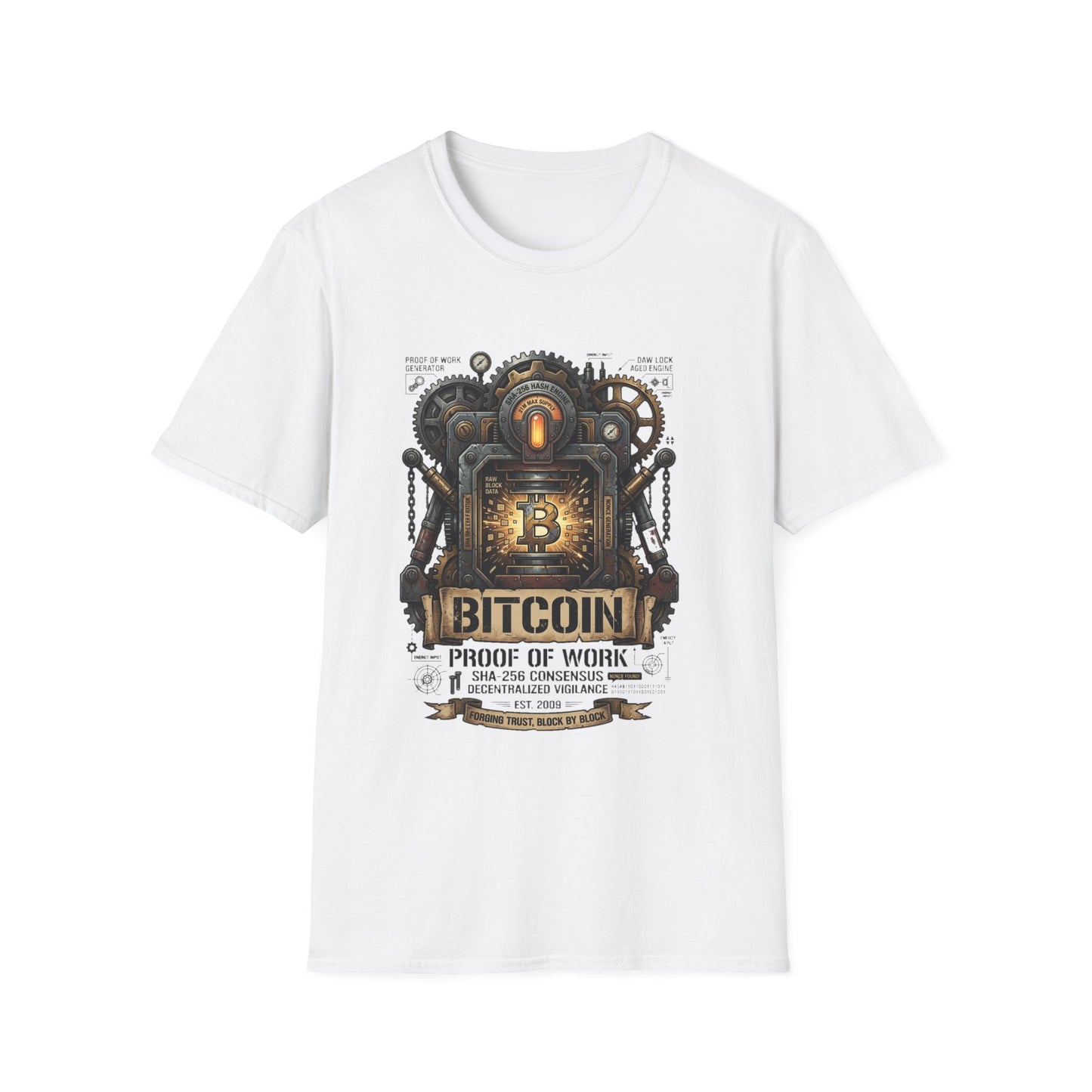 Bitcoin Proof of Work T-Shirt — Steampunk Crypto Miner Tee
