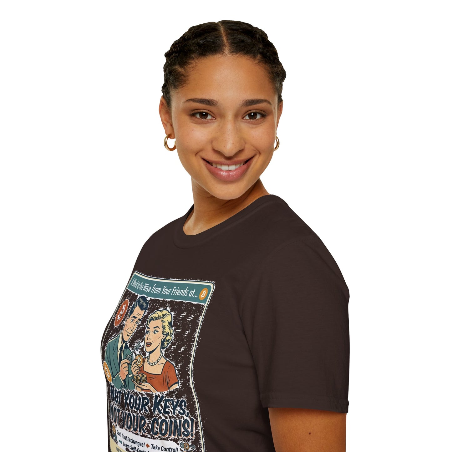 Bitcoin Retro Safety Tee — "Not Your Keys, Not Your Coins!"
