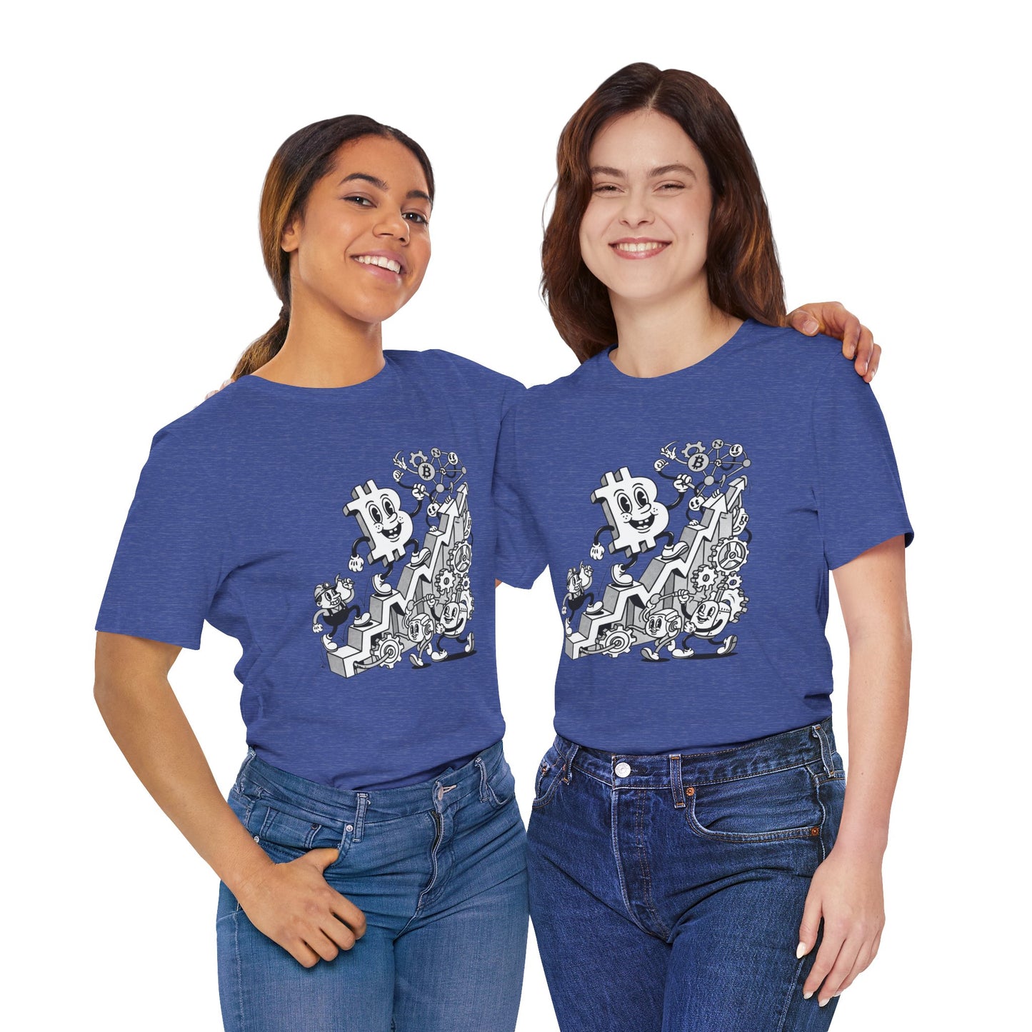 Bitcoin Growth Cartoon Tee — Crypto Stairs Illustration T-Shirt