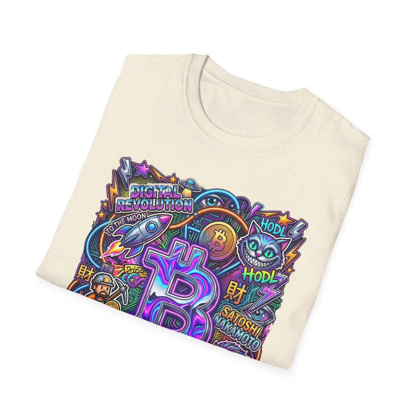 Bitcoin Electric Crypto Art T-Shirt — HODL, BTC Neon Graphic Tee