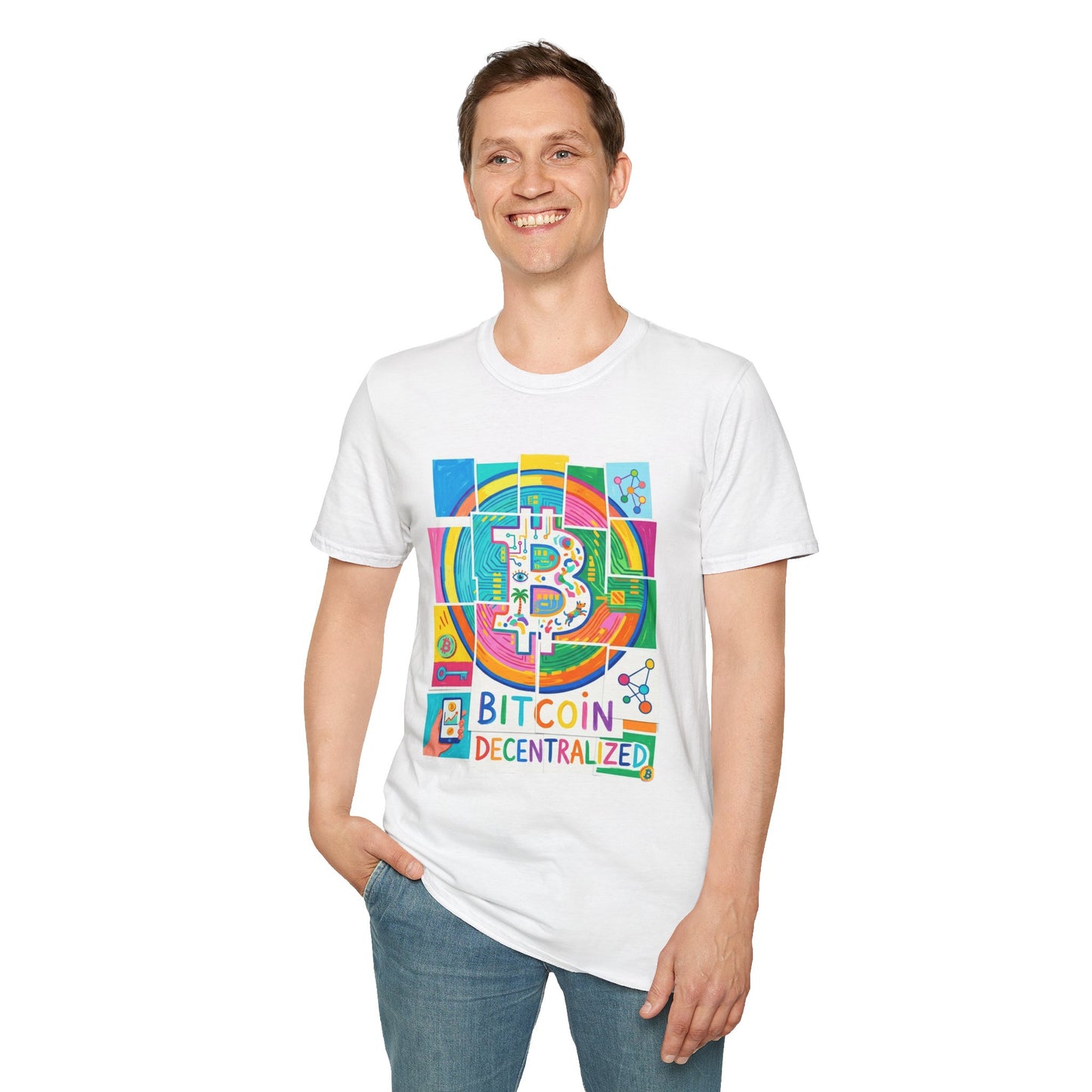 Bitcoin Decentralized Graphic T-Shirt — Colorful Crypto Logo Tee