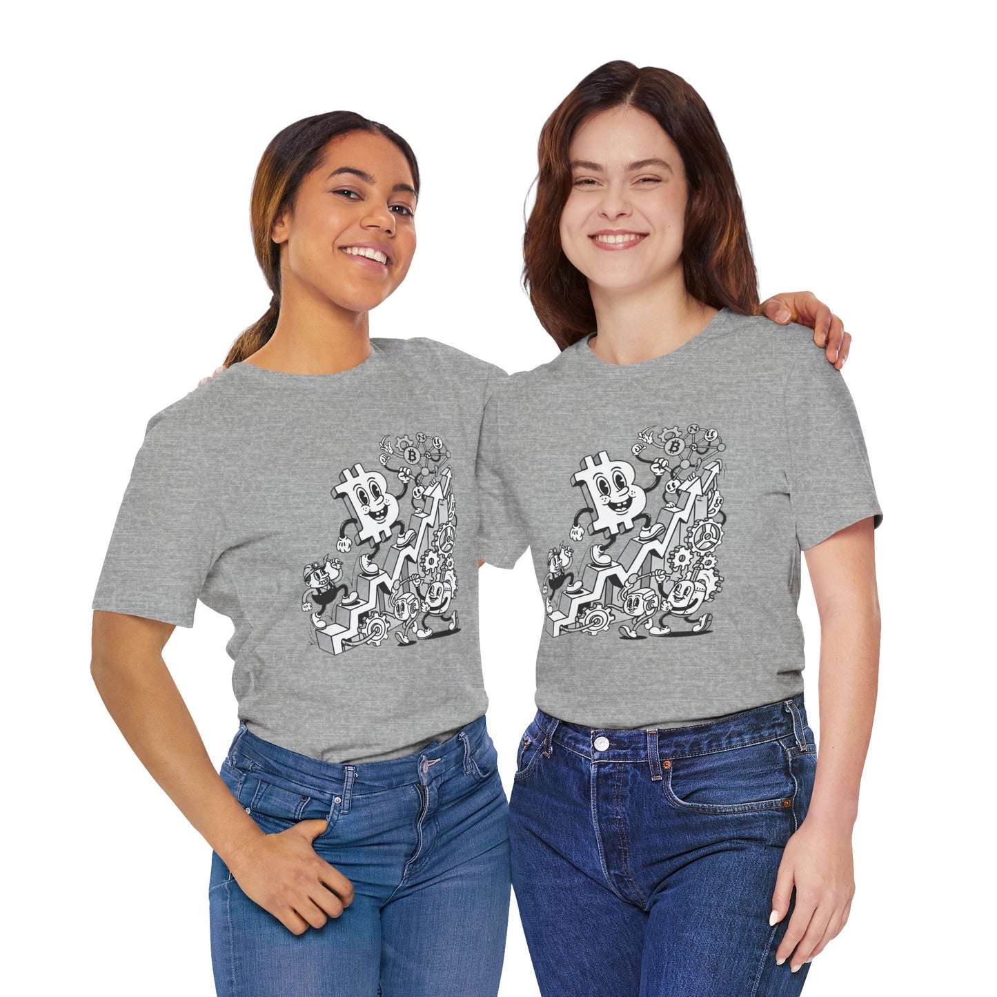 Bitcoin Growth Cartoon Tee — Crypto Stairs Illustration T-Shirt