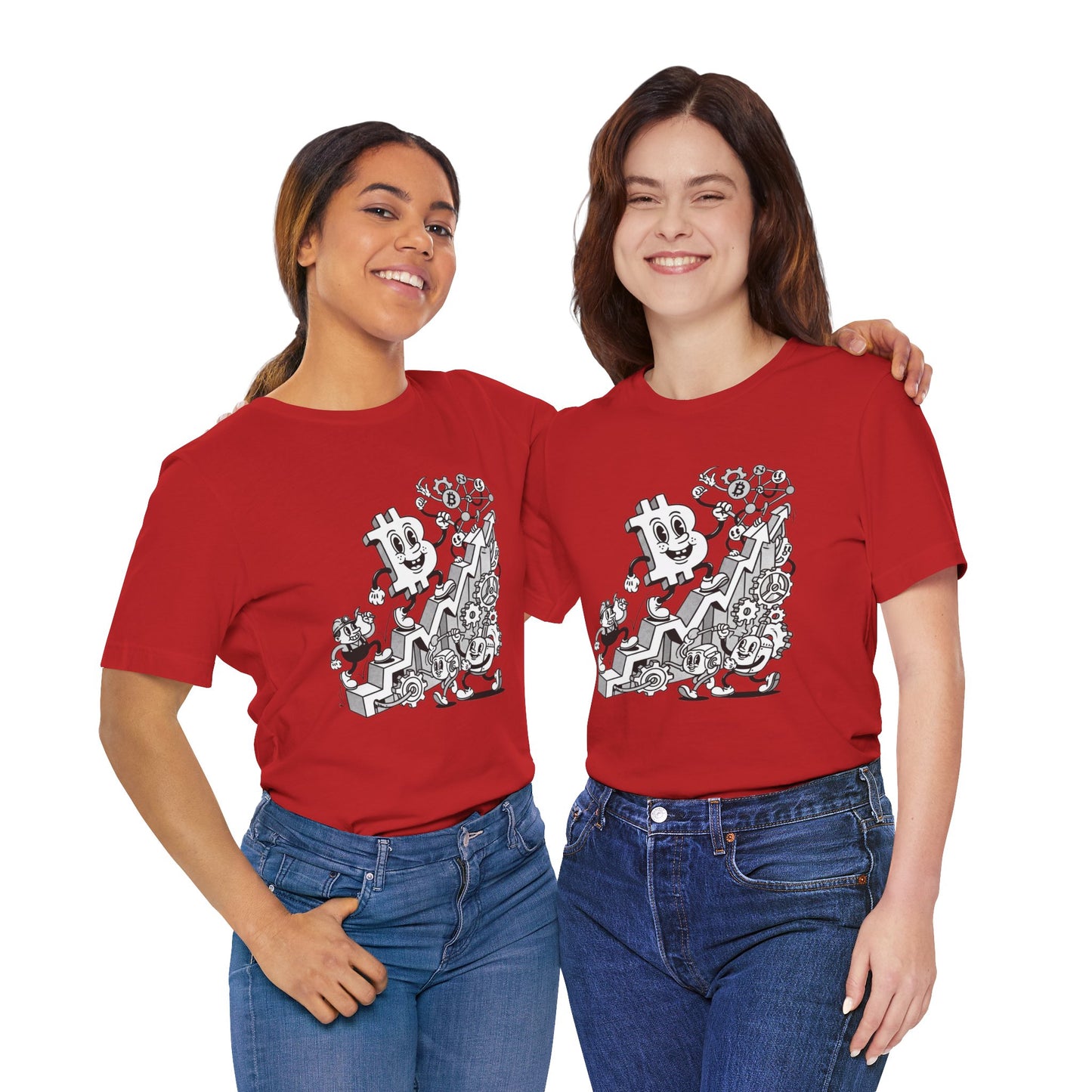 Bitcoin Growth Cartoon Tee — Crypto Stairs Illustration T-Shirt