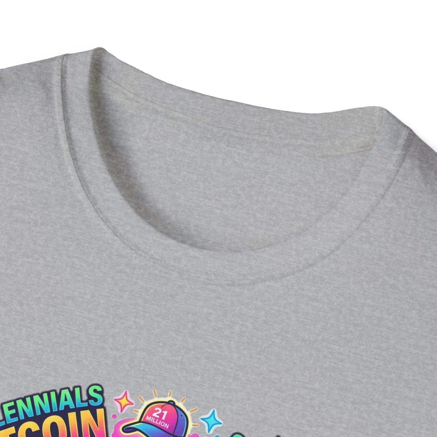 Bitcoin Millennial Crypto Crew T‑Shirt — Colorful Crypto Mining Graphic Tee