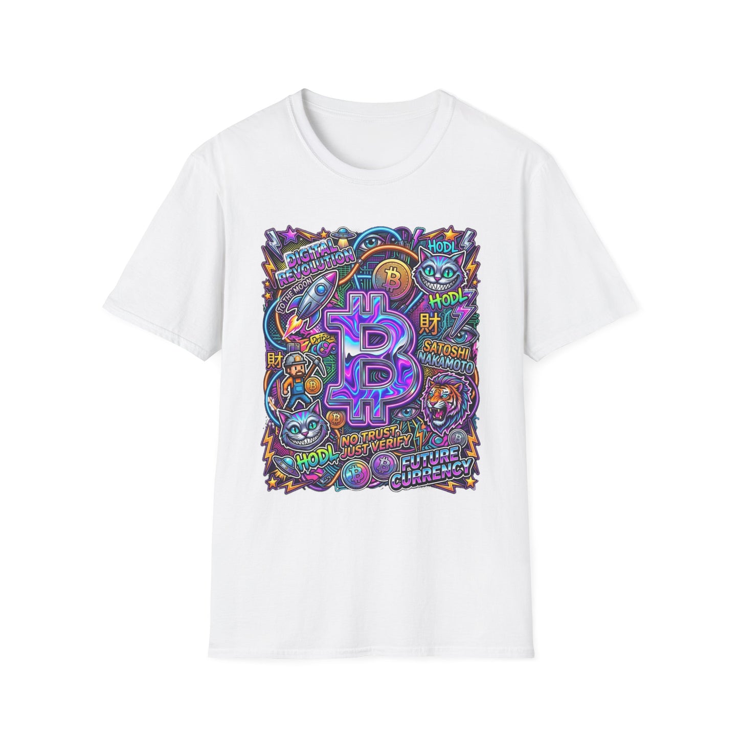 Bitcoin Electric Crypto Art T-Shirt — HODL, BTC Neon Graphic Tee