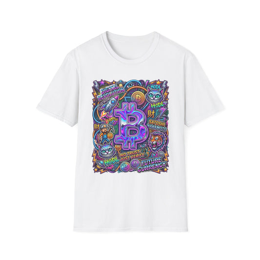 Bitcoin Electric Crypto Art T-Shirt — HODL, BTC Neon Graphic Tee