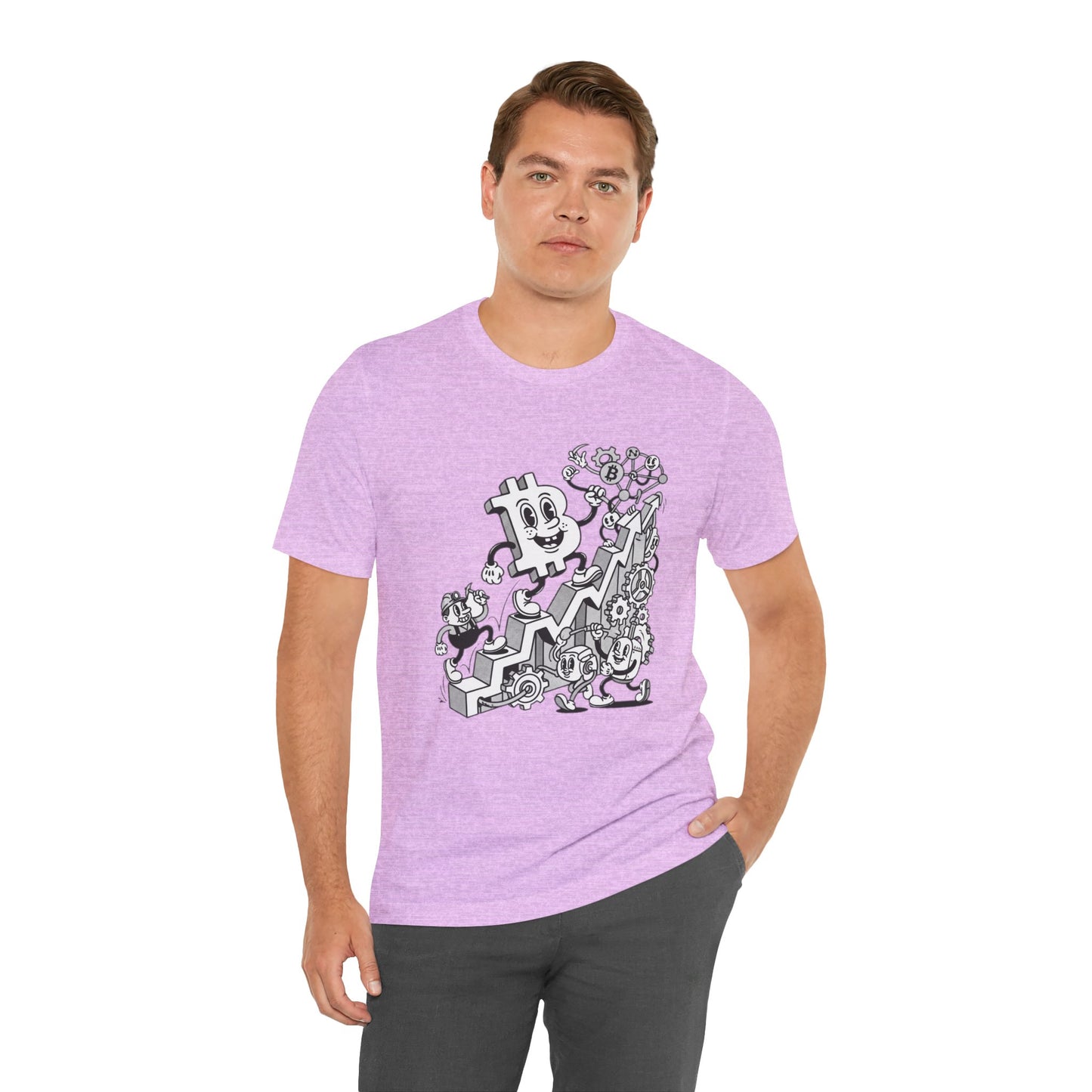 Bitcoin Growth Cartoon Tee — Crypto Stairs Illustration T-Shirt