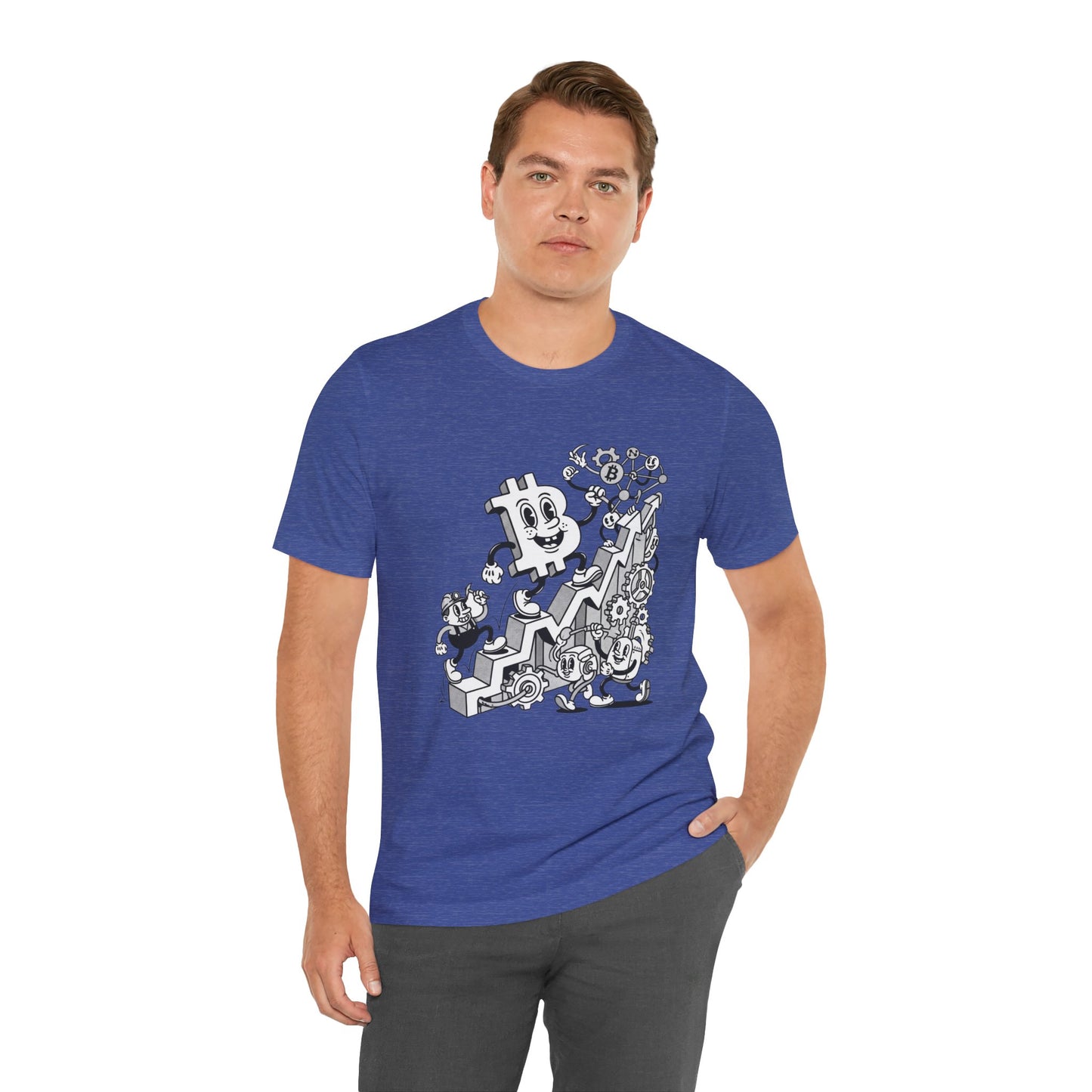 Bitcoin Growth Cartoon Tee — Crypto Stairs Illustration T-Shirt