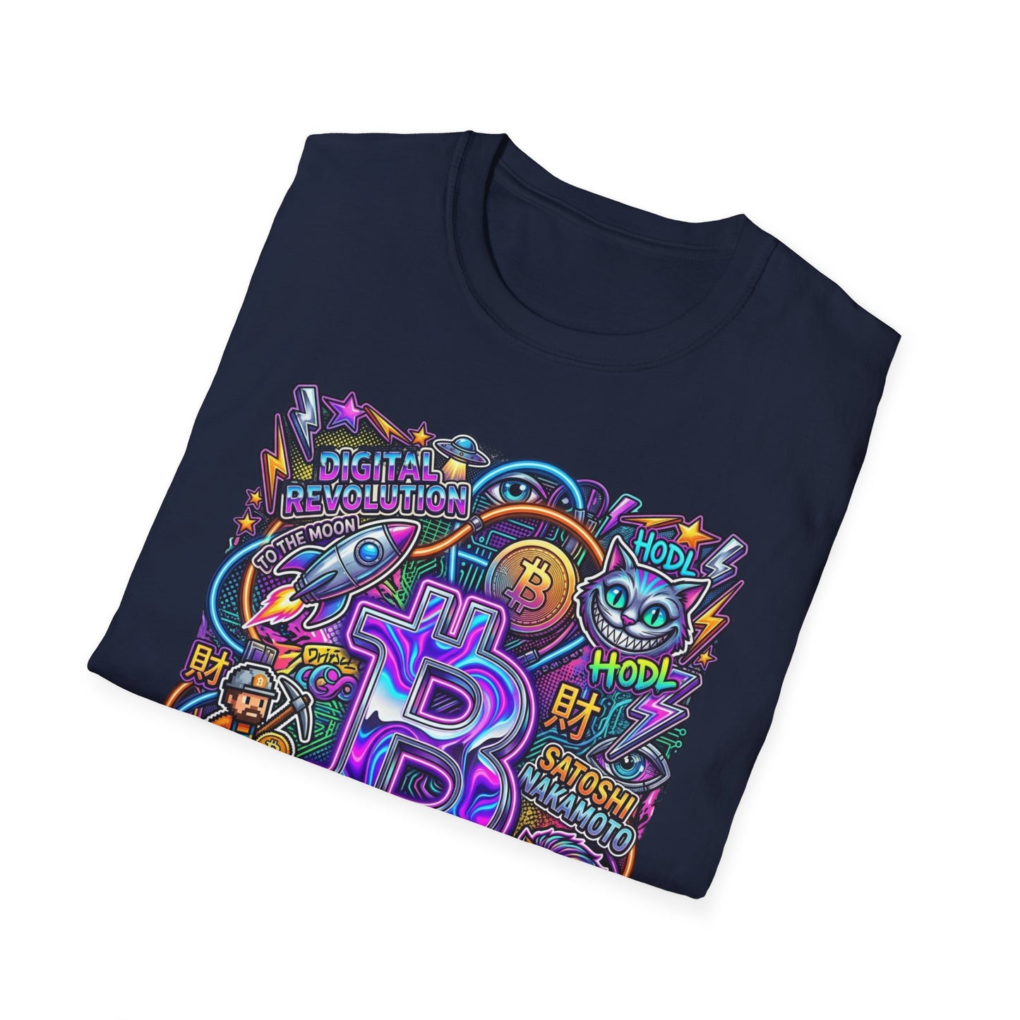 Bitcoin Electric Crypto Art T-Shirt — HODL, BTC Neon Graphic Tee