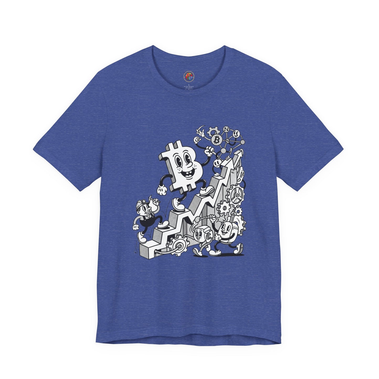 Bitcoin Growth Cartoon Tee — Crypto Stairs Illustration T-Shirt