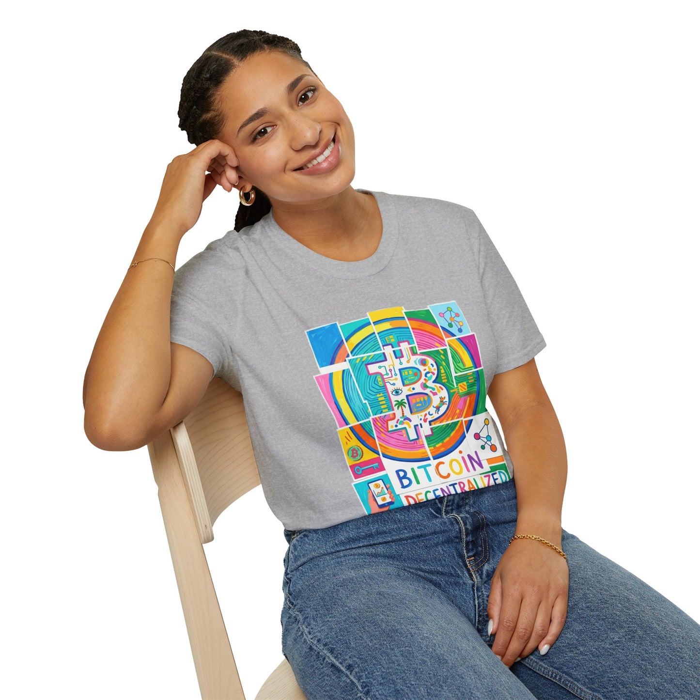 Bitcoin Decentralized Graphic T-Shirt — Colorful Crypto Logo Tee