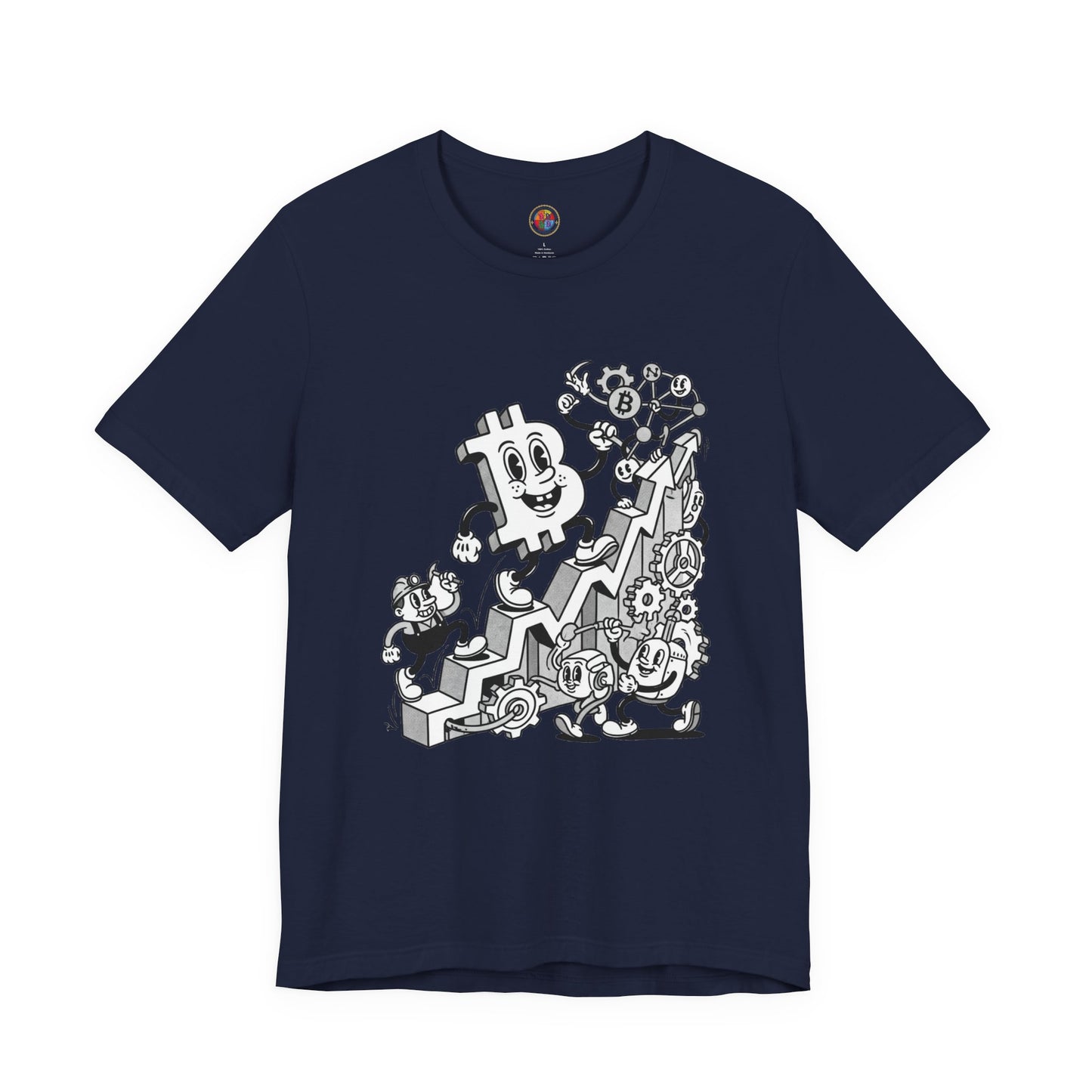 Bitcoin Growth Cartoon Tee — Crypto Stairs Illustration T-Shirt