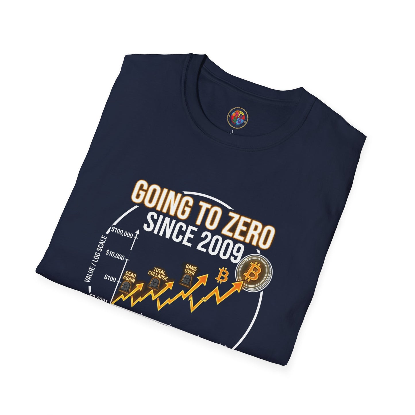 Bitcoin Price Chart T-Shirt — "Going to Zero Since 2009" Crypto Humor Tee