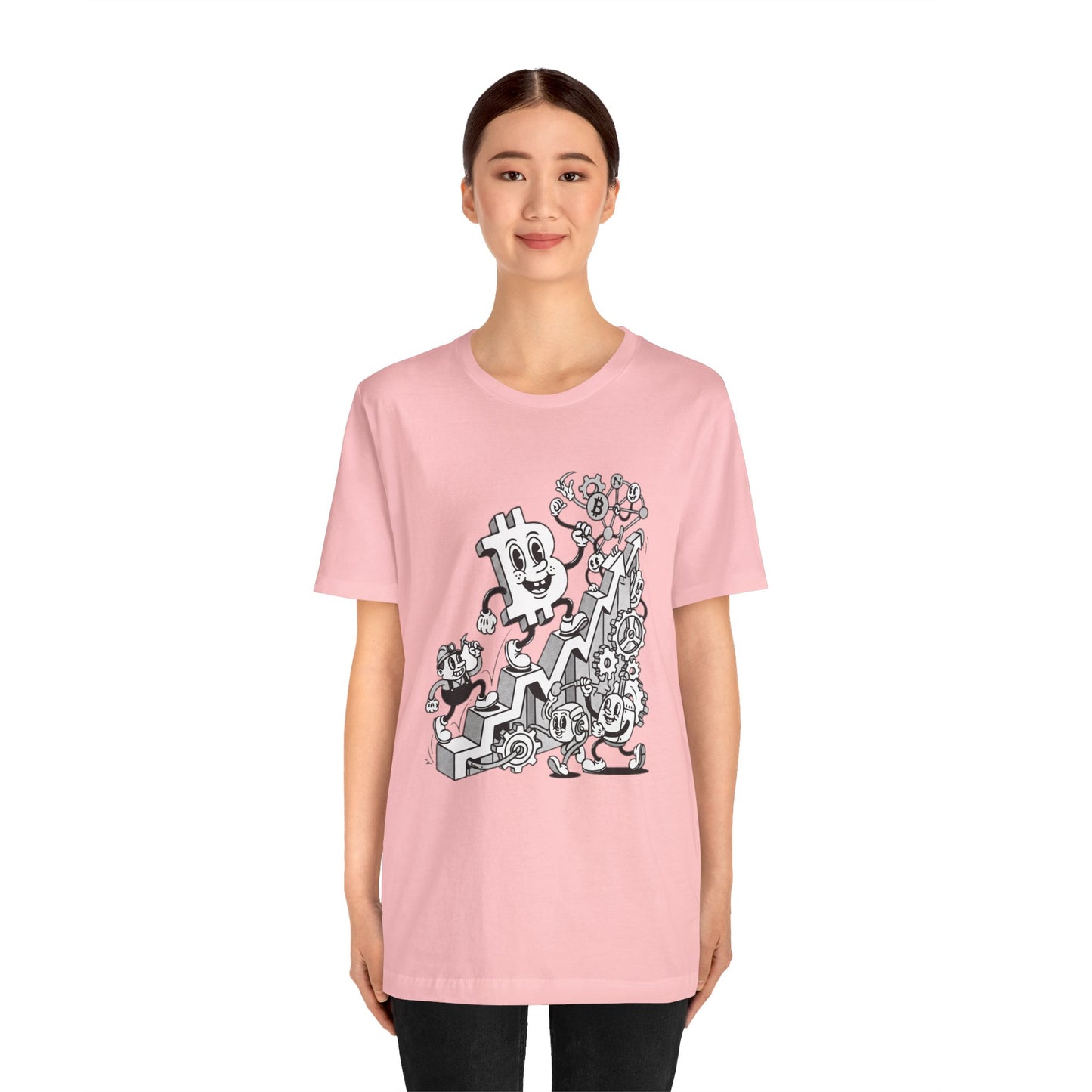 Bitcoin Growth Cartoon Tee — Crypto Stairs Illustration T-Shirt