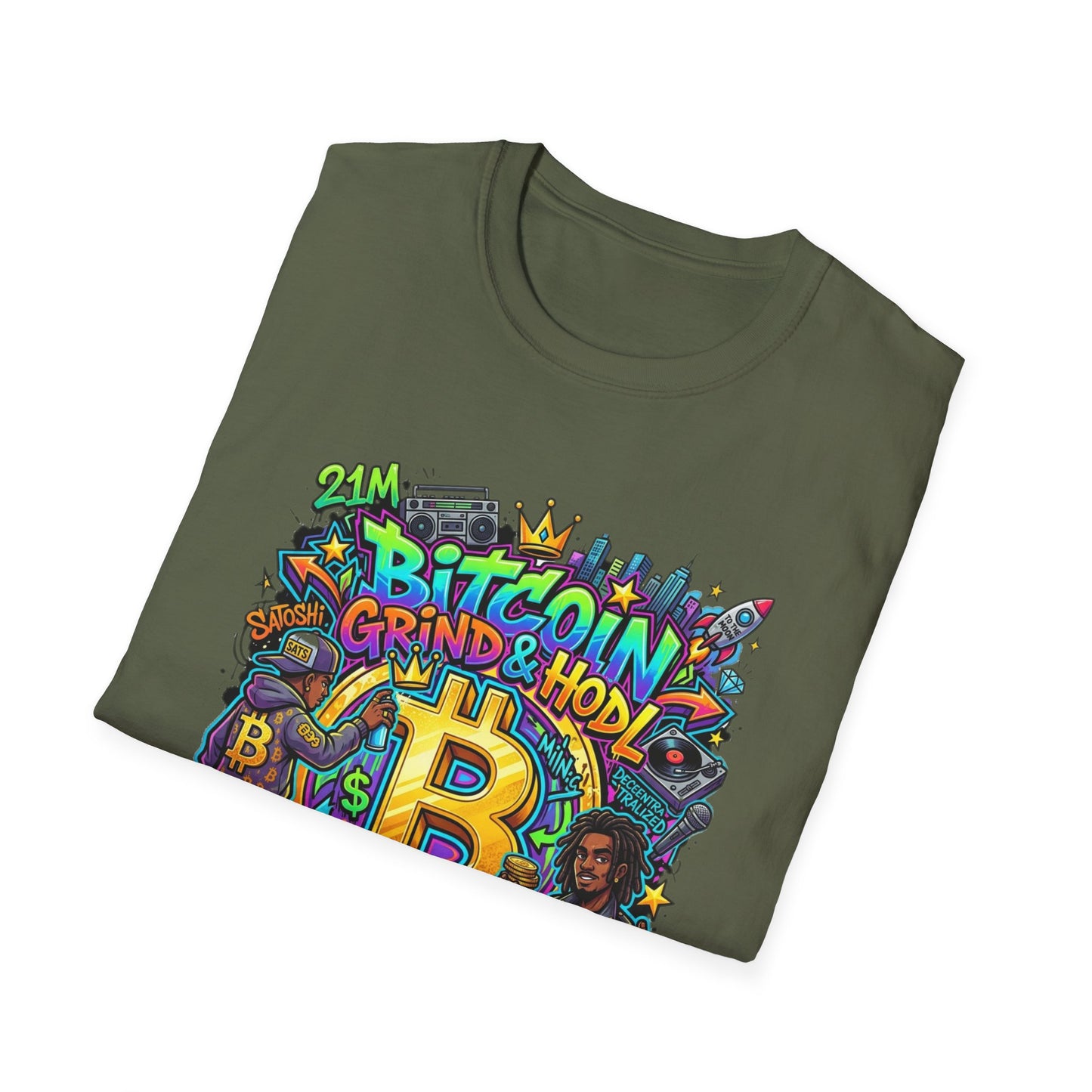 Bitcoin Grind & HODL T-Shirt — Crypto Currency Street Art Tee