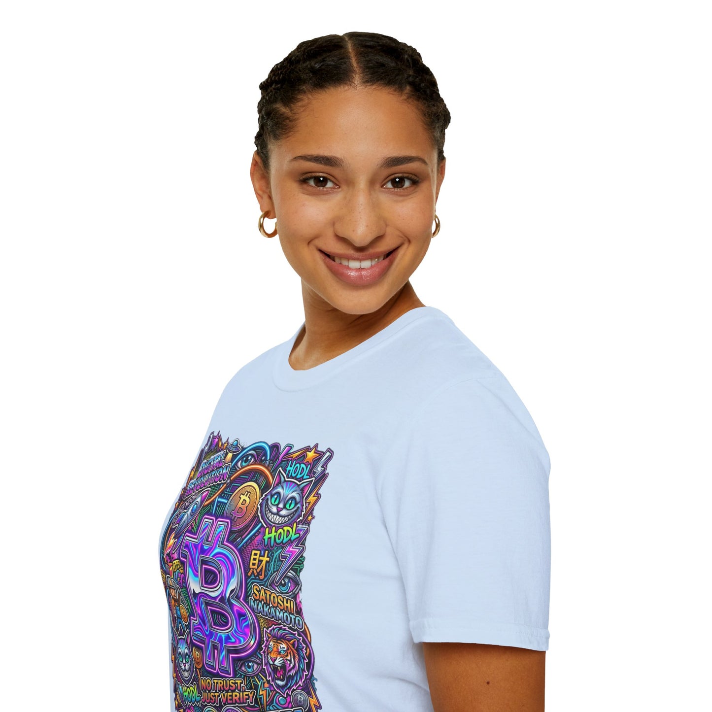 Bitcoin Electric Crypto Art T-Shirt — HODL, BTC Neon Graphic Tee