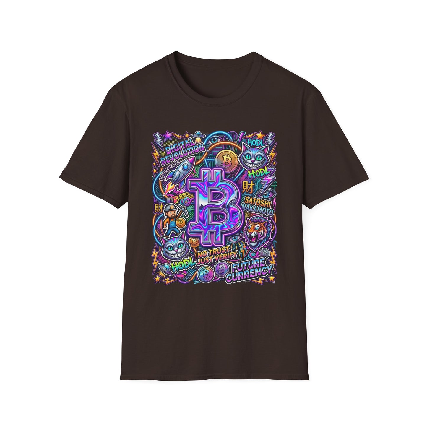Bitcoin Electric Crypto Art T-Shirt — HODL, BTC Neon Graphic Tee