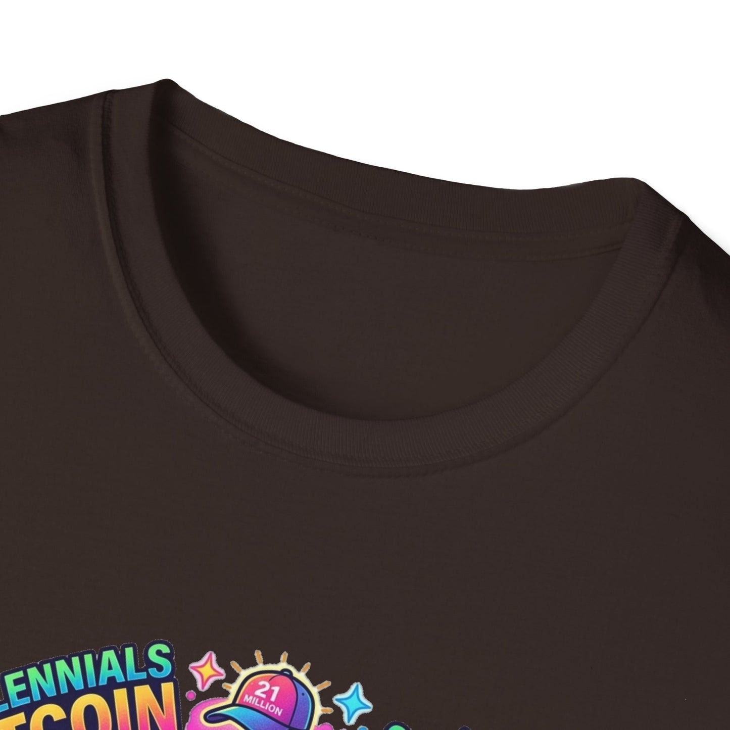 Bitcoin Millennial Crypto Crew T‑Shirt — Colorful Crypto Mining Graphic Tee