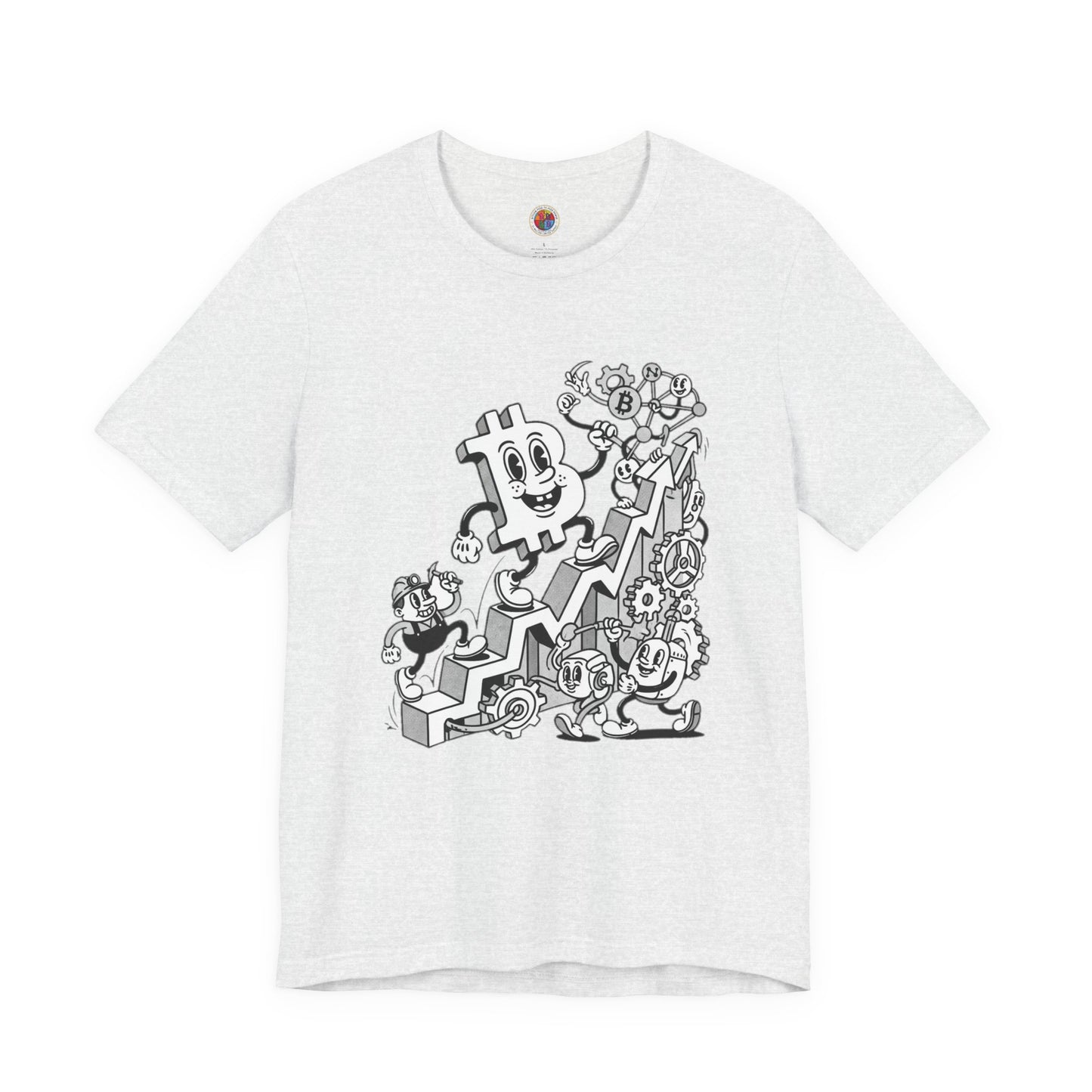 Bitcoin Growth Cartoon Tee — Crypto Stairs Illustration T-Shirt