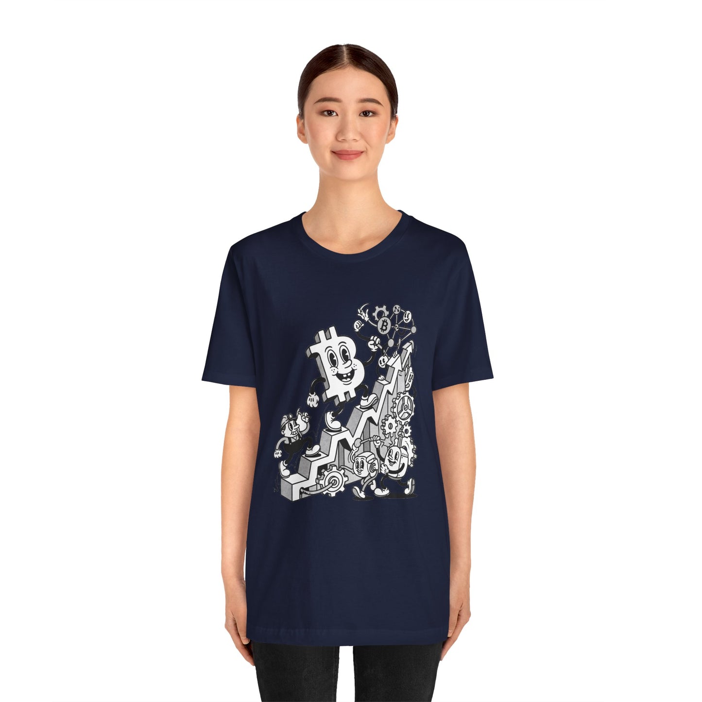 Bitcoin Growth Cartoon Tee — Crypto Stairs Illustration T-Shirt