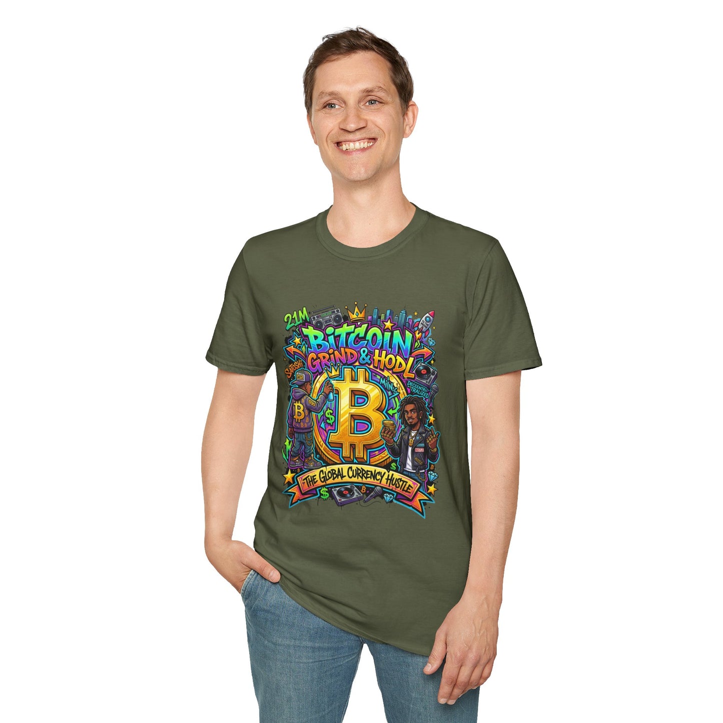 Bitcoin Grind & HODL T-Shirt — Crypto Currency Street Art Tee