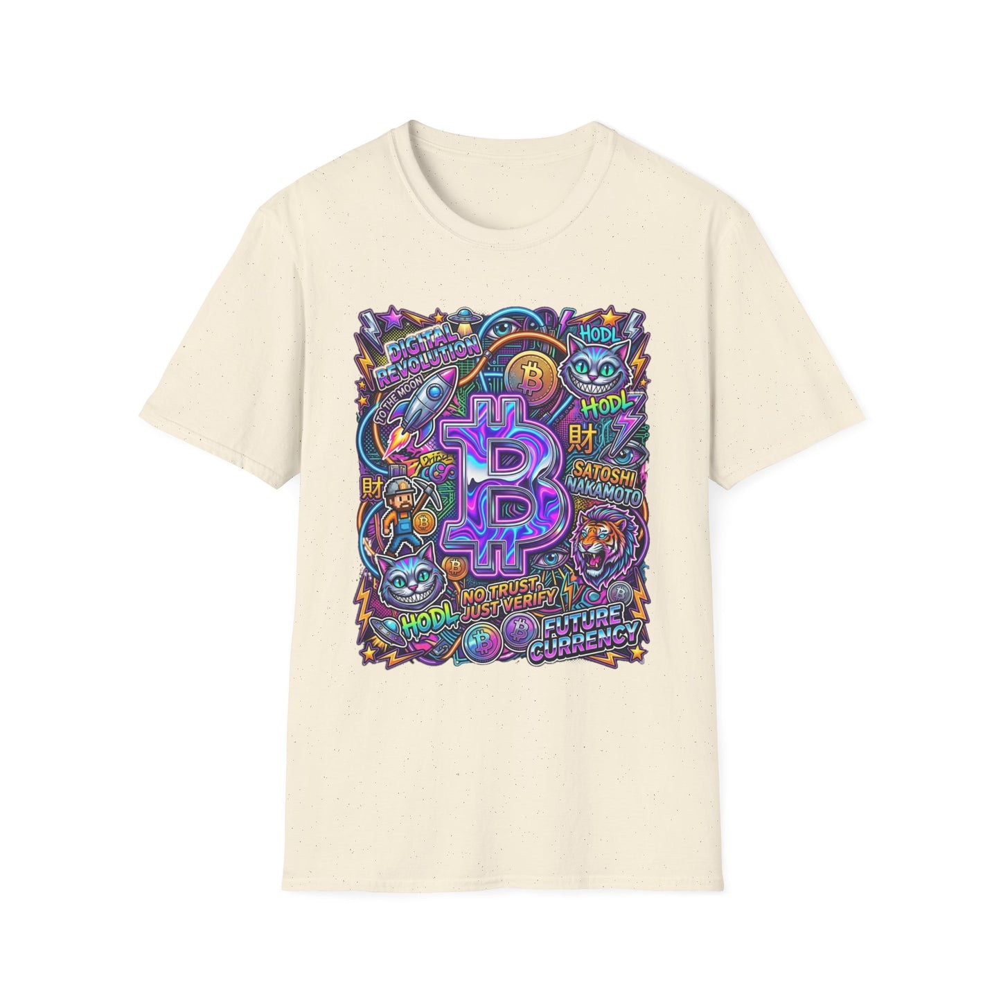 Bitcoin Electric Crypto Art T-Shirt — HODL, BTC Neon Graphic Tee