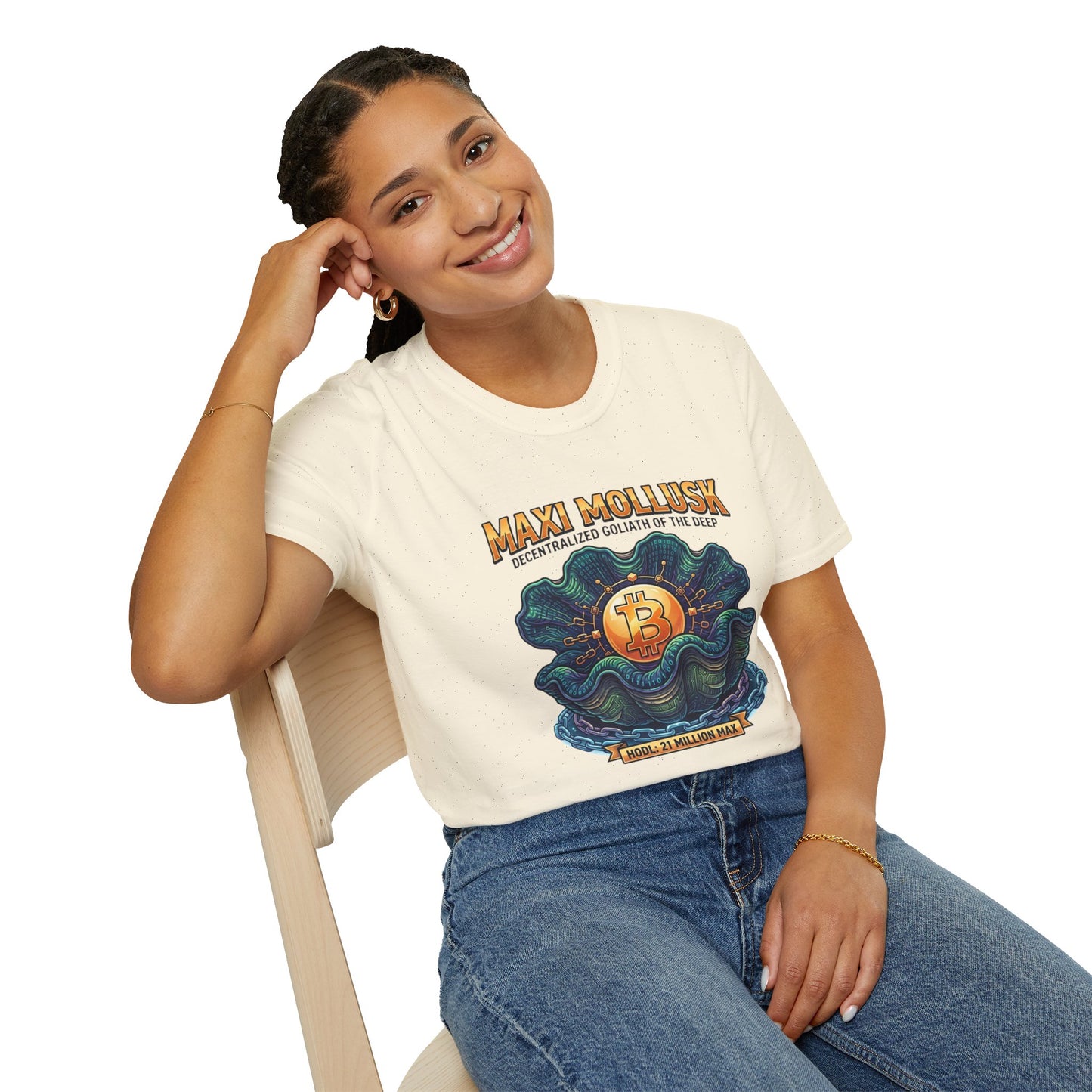 Bitcoin Pearl T-Shirt — "Maxi Mollusk" Crypto Art Tee