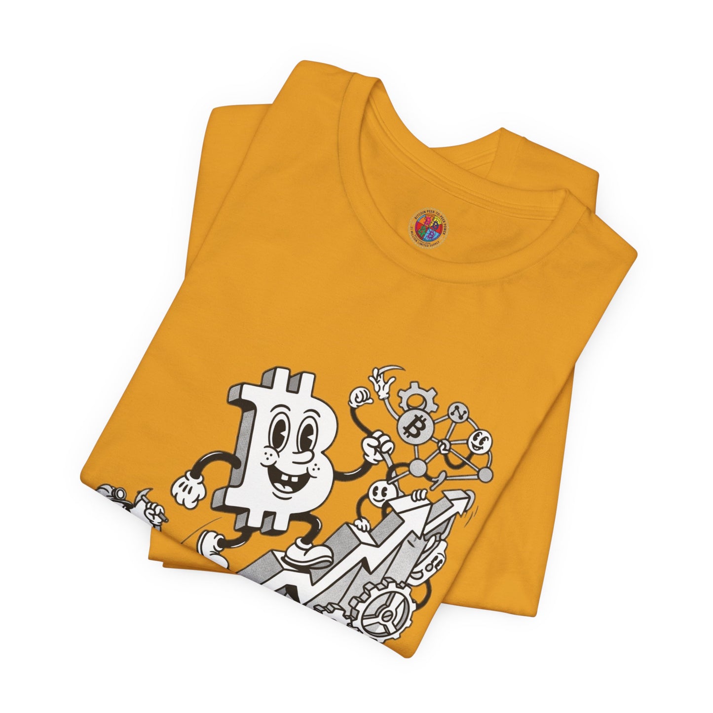 Bitcoin Growth Cartoon Tee — Crypto Stairs Illustration T-Shirt