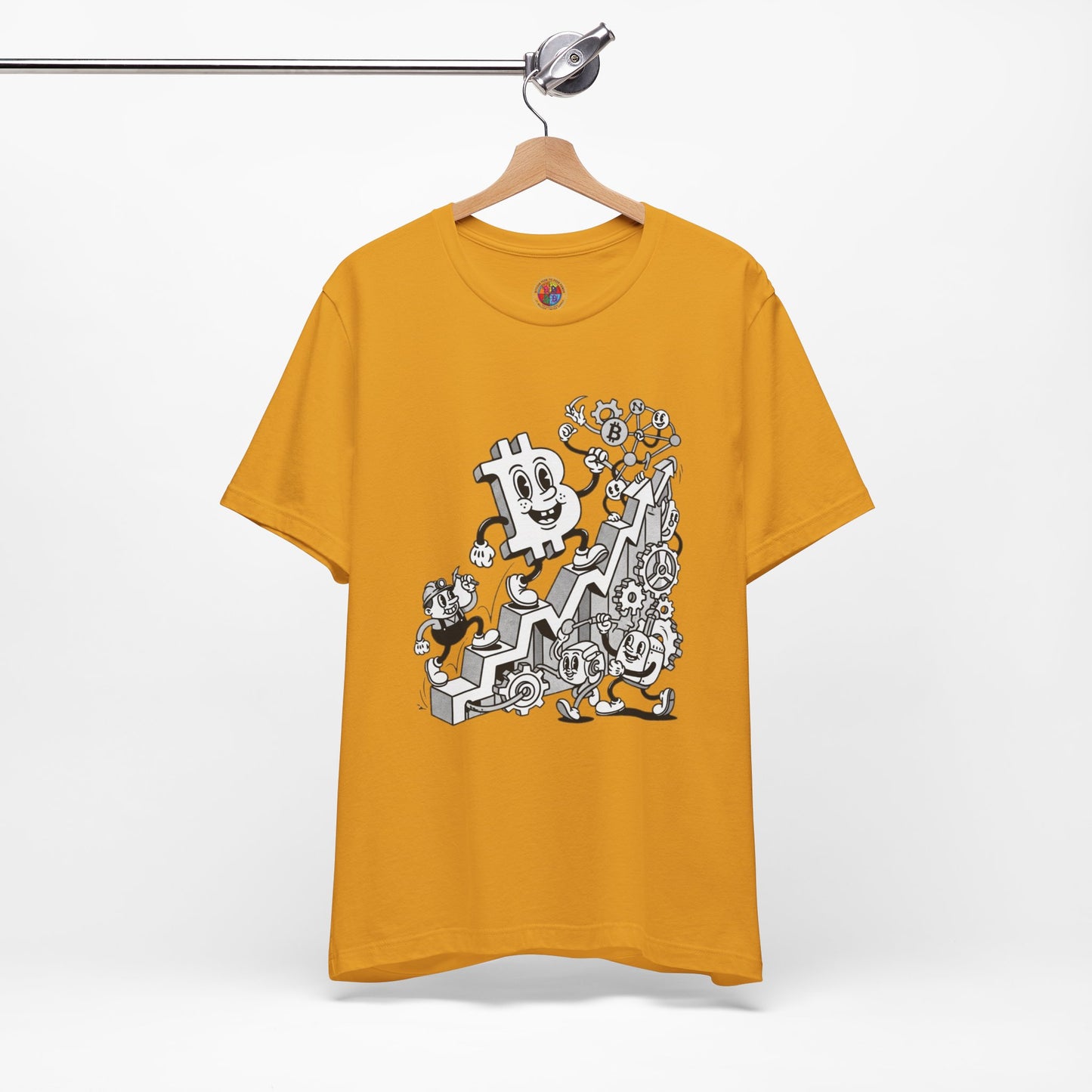 Bitcoin Growth Cartoon Tee — Crypto Stairs Illustration T-Shirt
