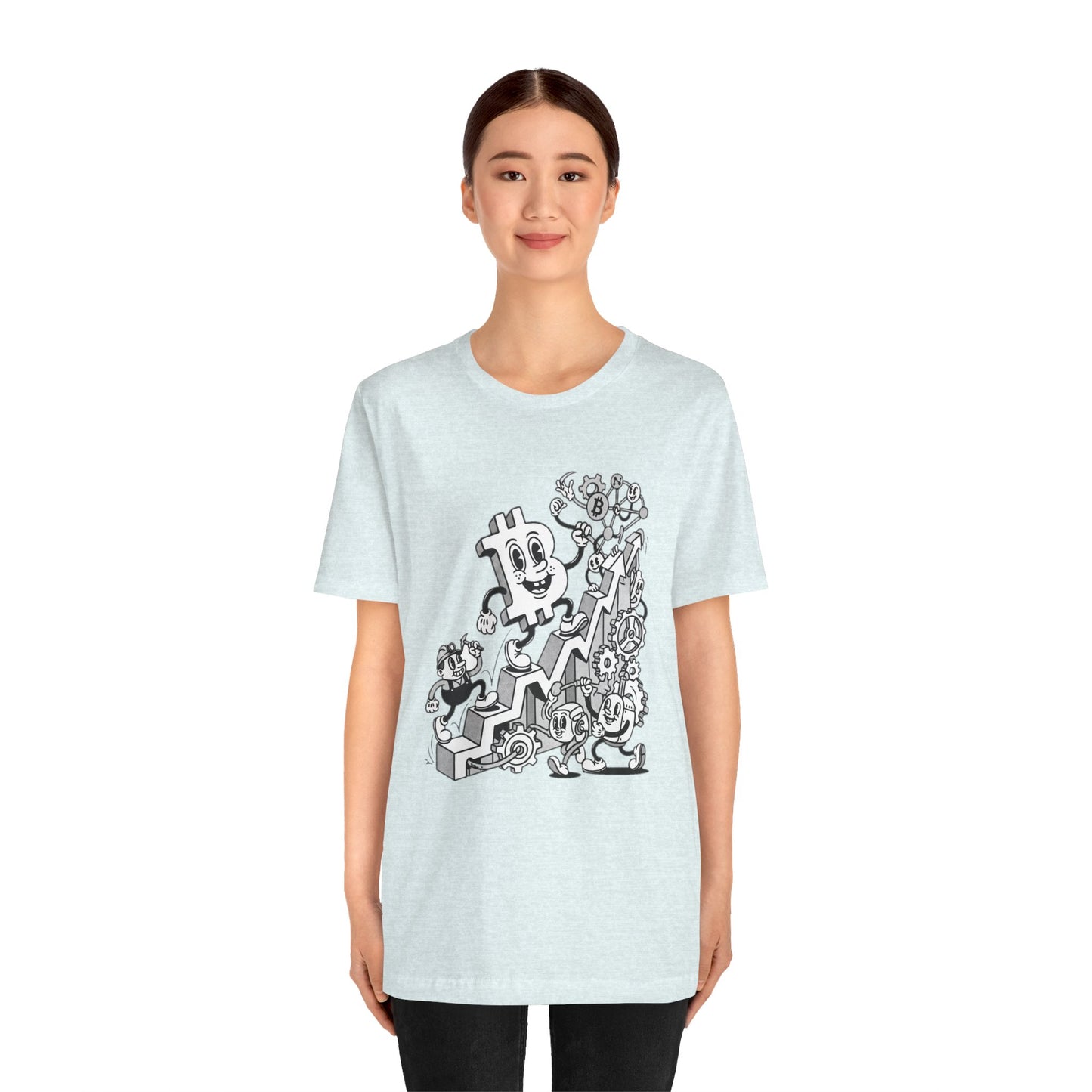 Bitcoin Growth Cartoon Tee — Crypto Stairs Illustration T-Shirt