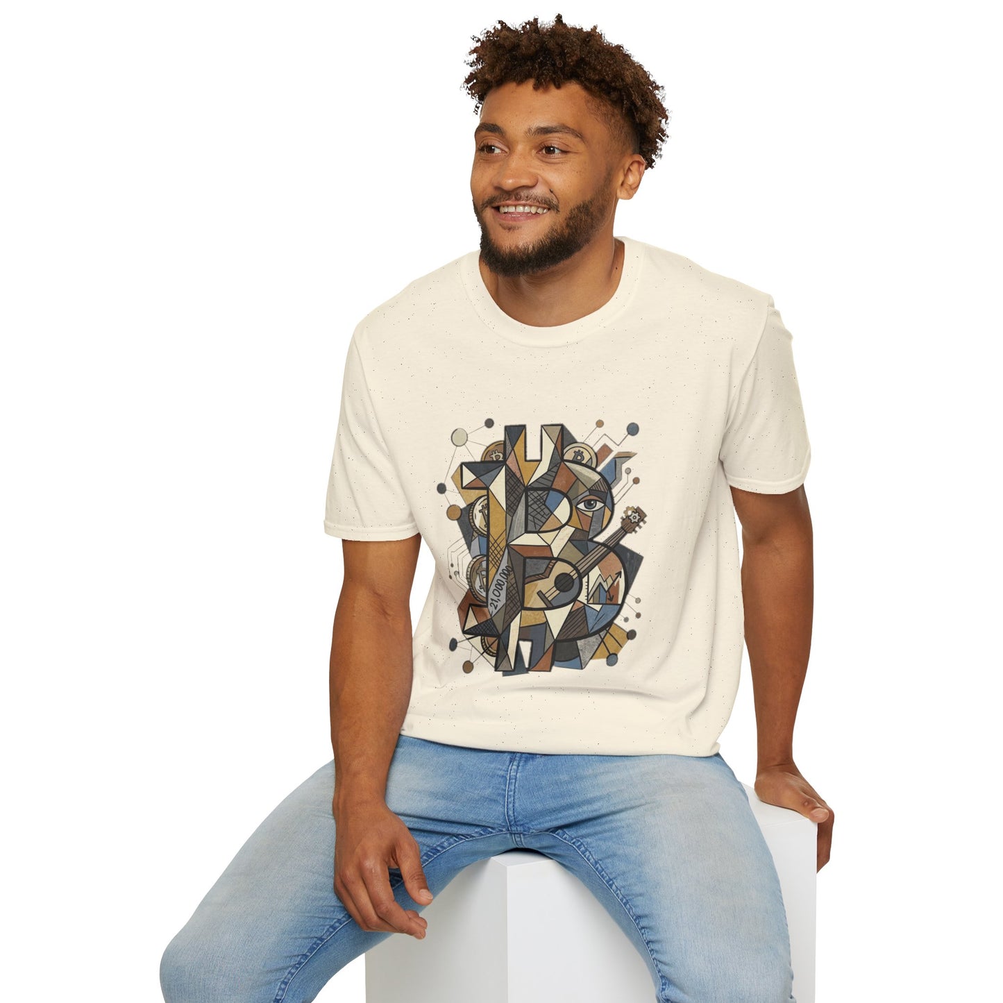 Abstract Geometric Bitcoin T-Shirt — Retro Music Art Tee