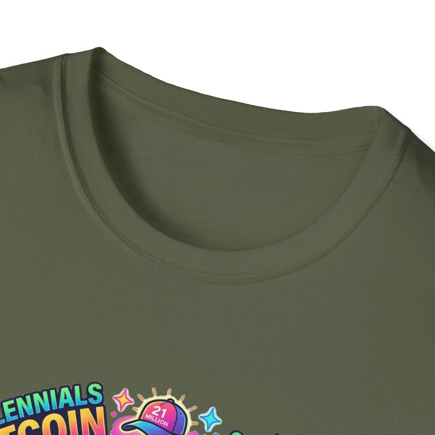 Bitcoin Millennial Crypto Crew T‑Shirt — Colorful Crypto Mining Graphic Tee