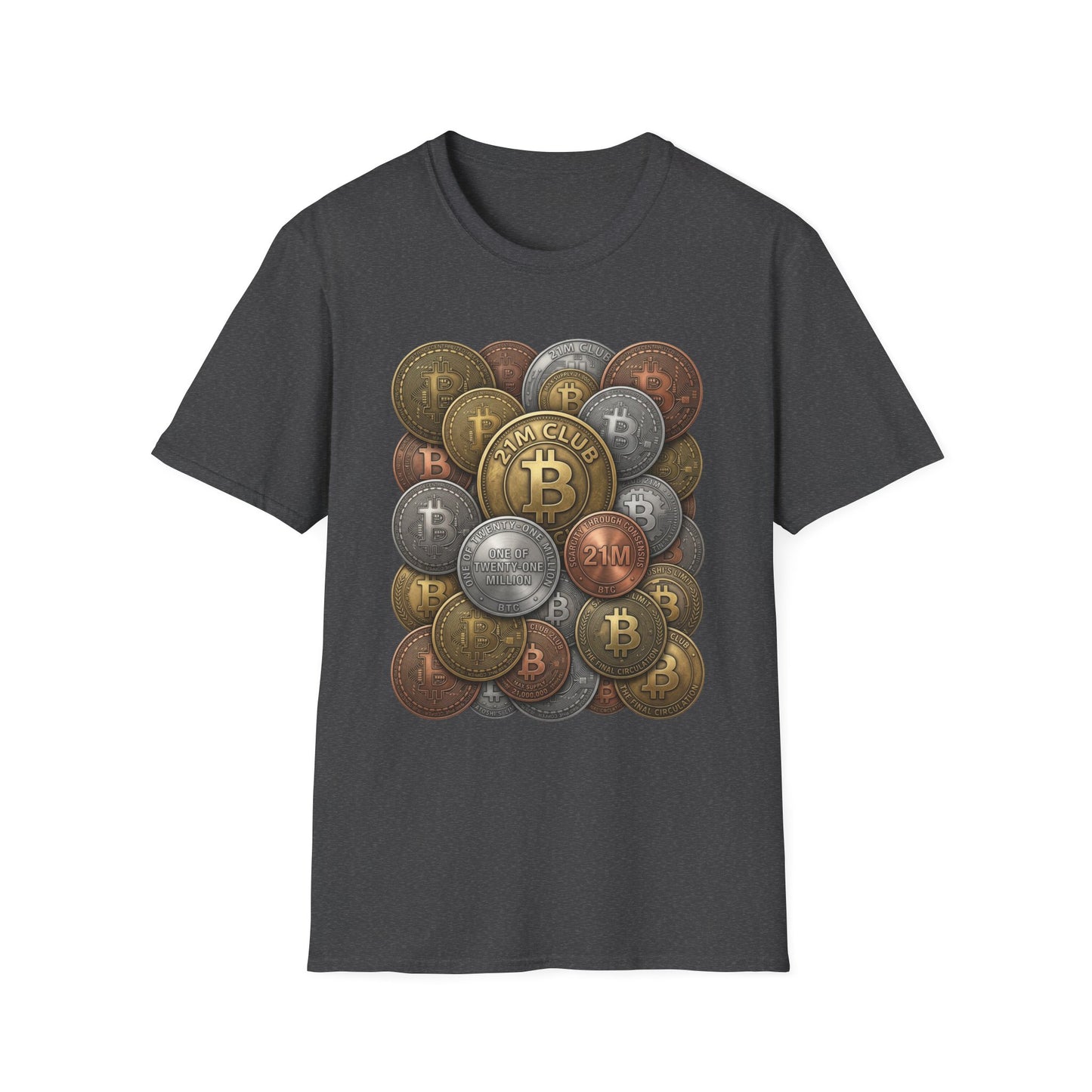21M Club Coins Stack T-Shirt — Bitcoin & Altcoin Vintage Coins Tee