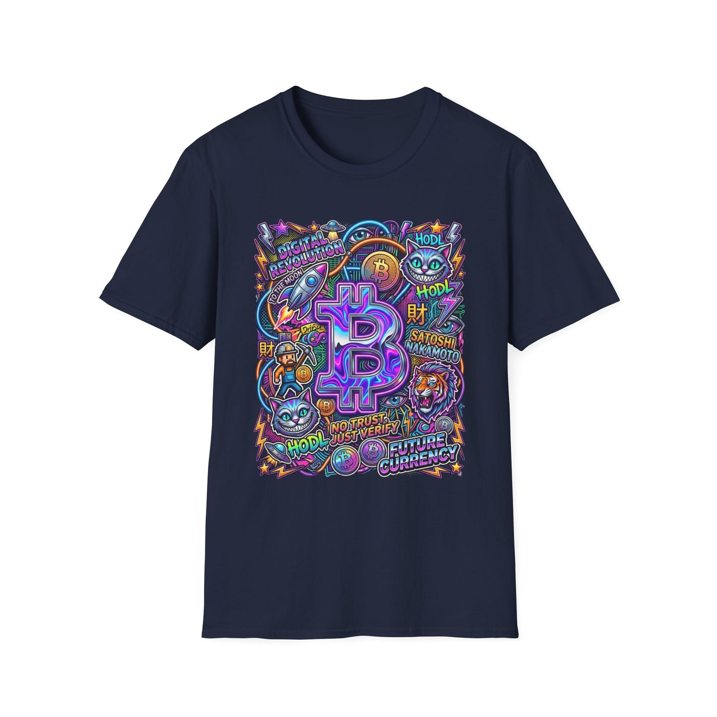 Bitcoin Electric Crypto Art T-Shirt — HODL, BTC Neon Graphic Tee