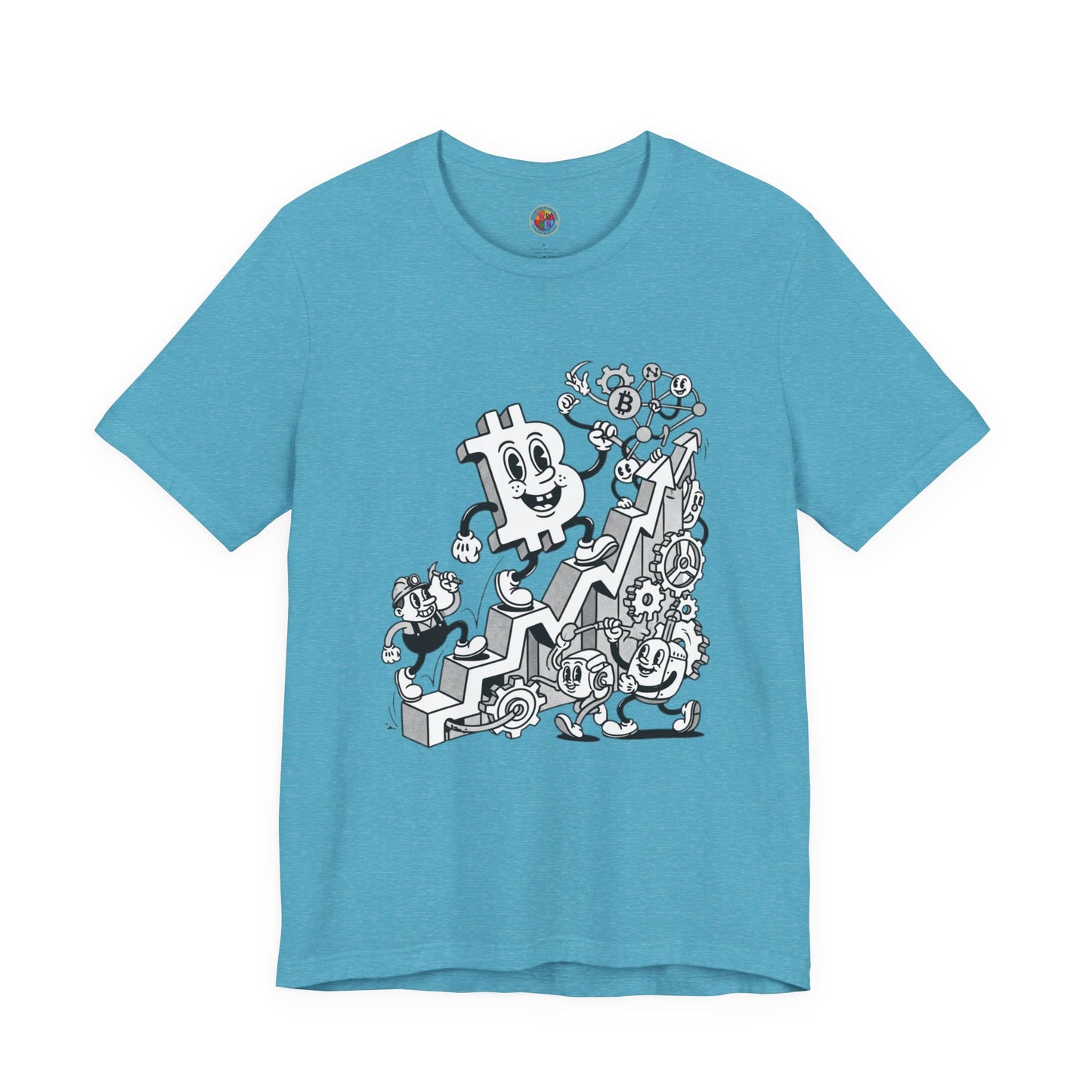 Bitcoin Growth Cartoon Tee — Crypto Stairs Illustration T-Shirt