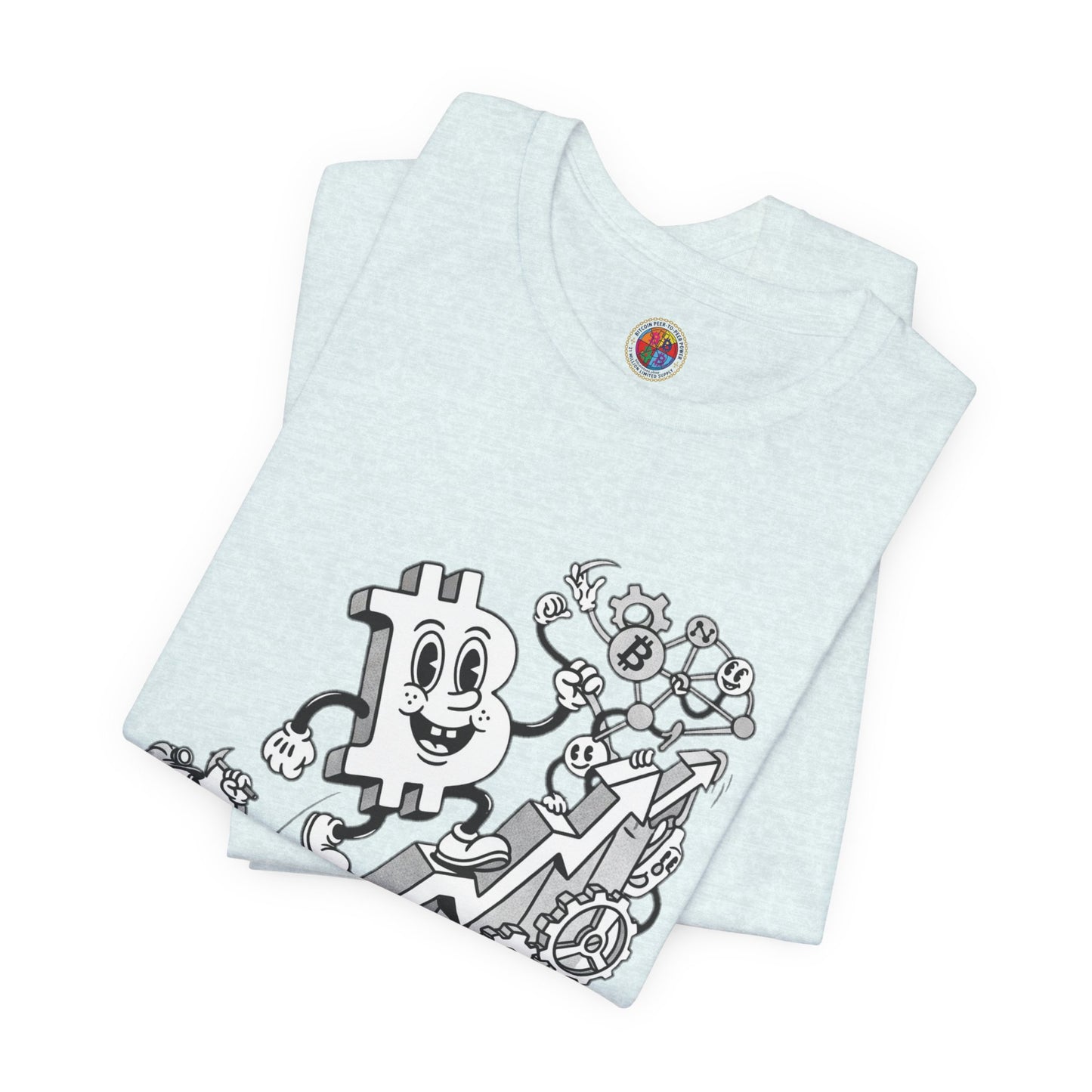Bitcoin Growth Cartoon Tee — Crypto Stairs Illustration T-Shirt