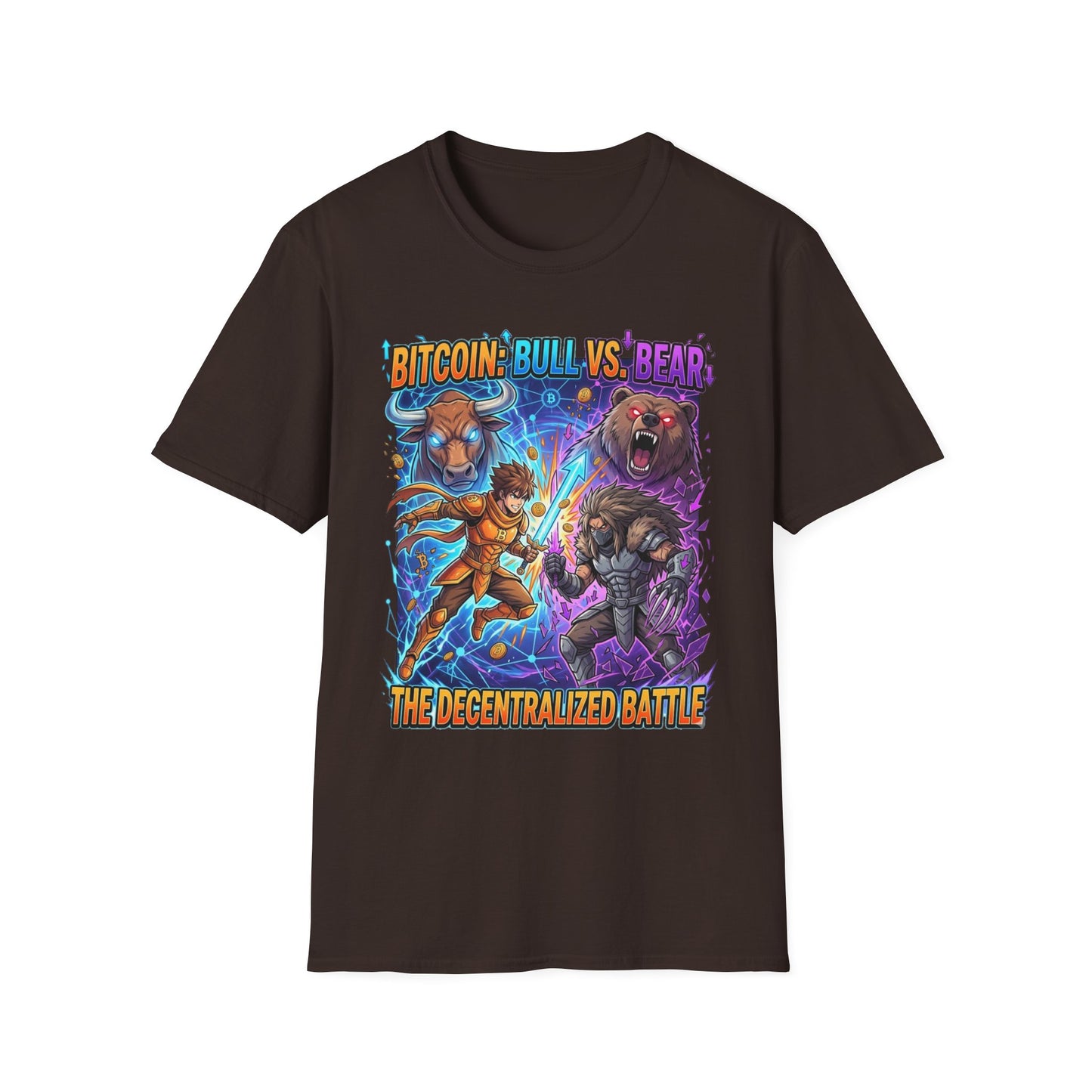 Bitcoin Bull vs Bear T-Shirt - 'The Decentralized Battle' Crypto Graphic Tee