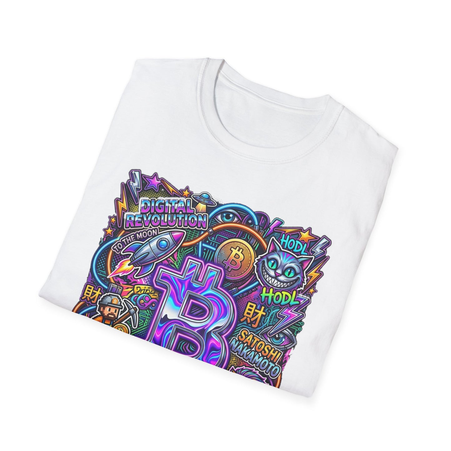 Bitcoin Electric Crypto Art T-Shirt — HODL, BTC Neon Graphic Tee