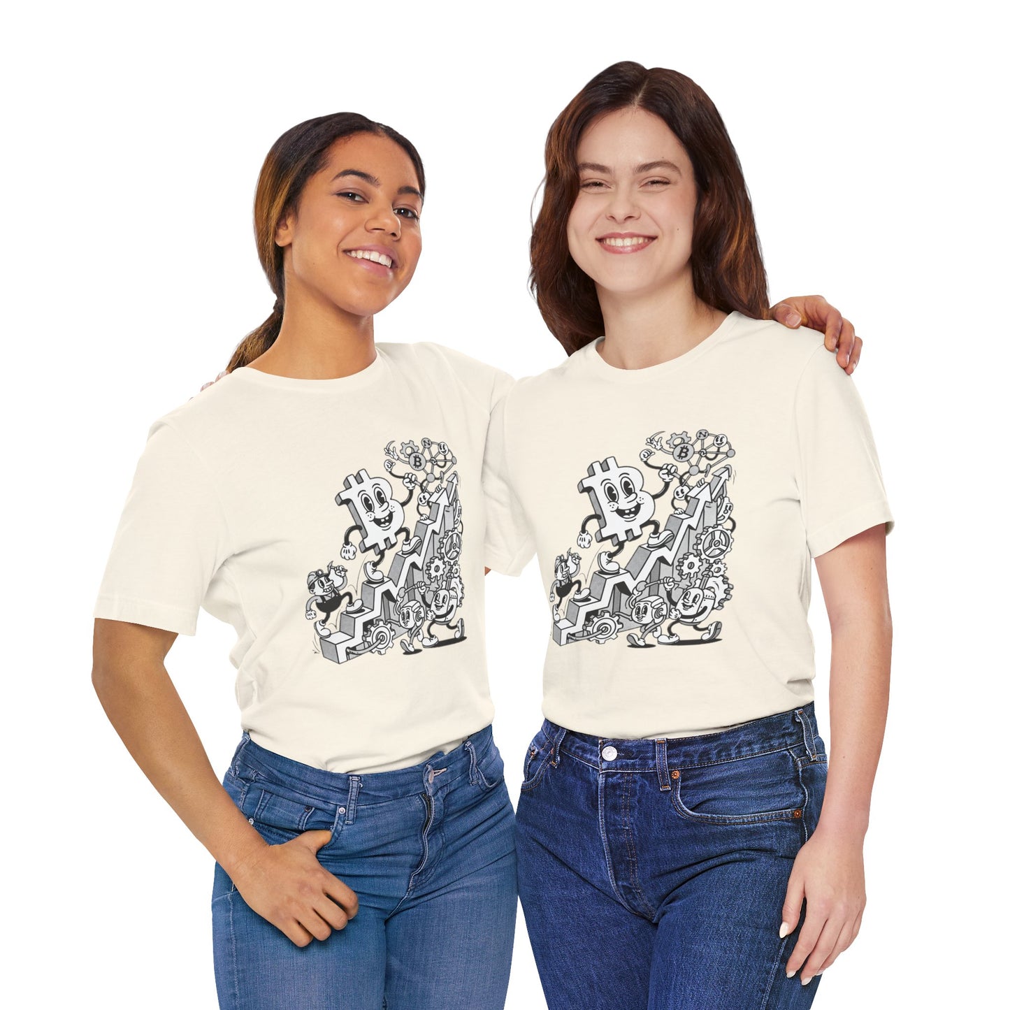 Bitcoin Growth Cartoon Tee — Crypto Stairs Illustration T-Shirt